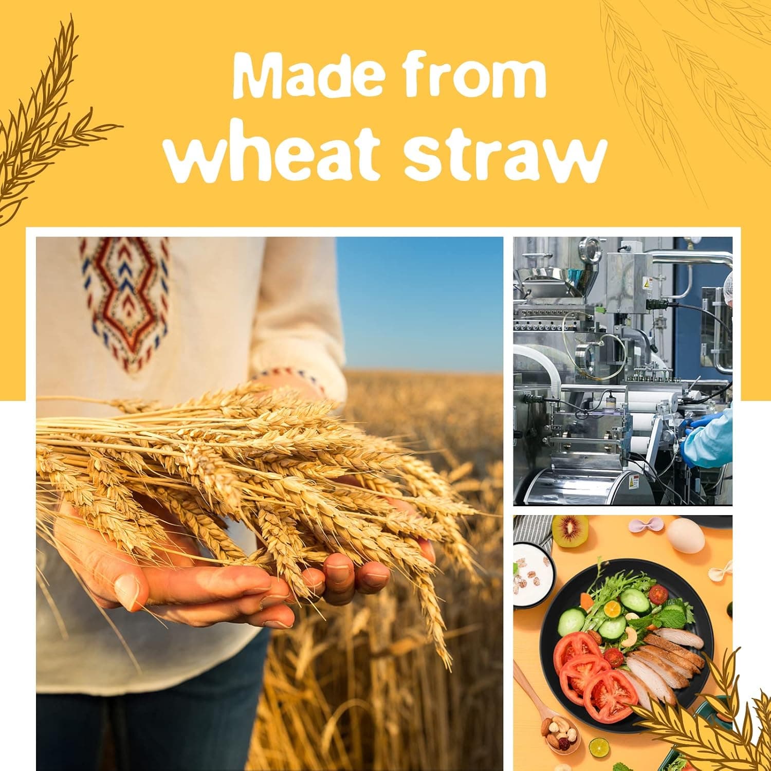 Teivio 32-Piece Kitchen Plastic Wheat Straw Dinnerware Set, Service for 8, Unbreakable Modern Dish Set - Dinner Plate/Dessert Plate/Cereal Bowl/Cup, for Apartment Essentials, Outdoor Camping,Black - Image 6