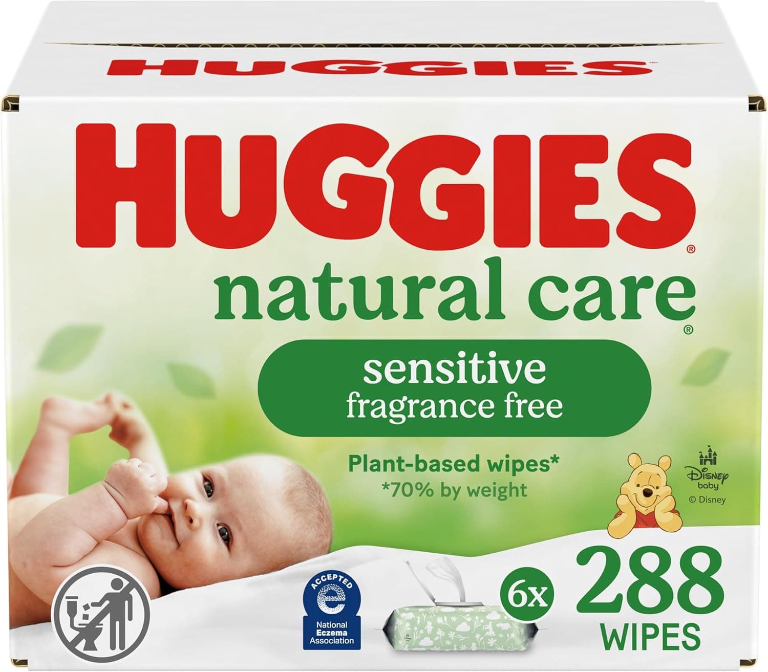 Huggies Natural Care Sensitive Baby Wipes, Unscented, Hypoallergenic, 6 Flip-Top Packs (288 Wipes Total) 48 Count (Pack of 6) - Image 2