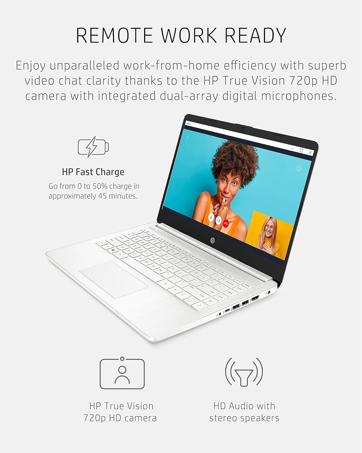 HP 14 Laptop, Intel Celeron N4020, 4 GB RAM, 64 GB Storage, 14-inch Micro-edge HD Display, Windows 11 Home, Thin & Portable, 4K Graphics, One Year of Microsoft 365 (14-dq0040nr, Snowflake White) Laptop Snowflake White - Image 7