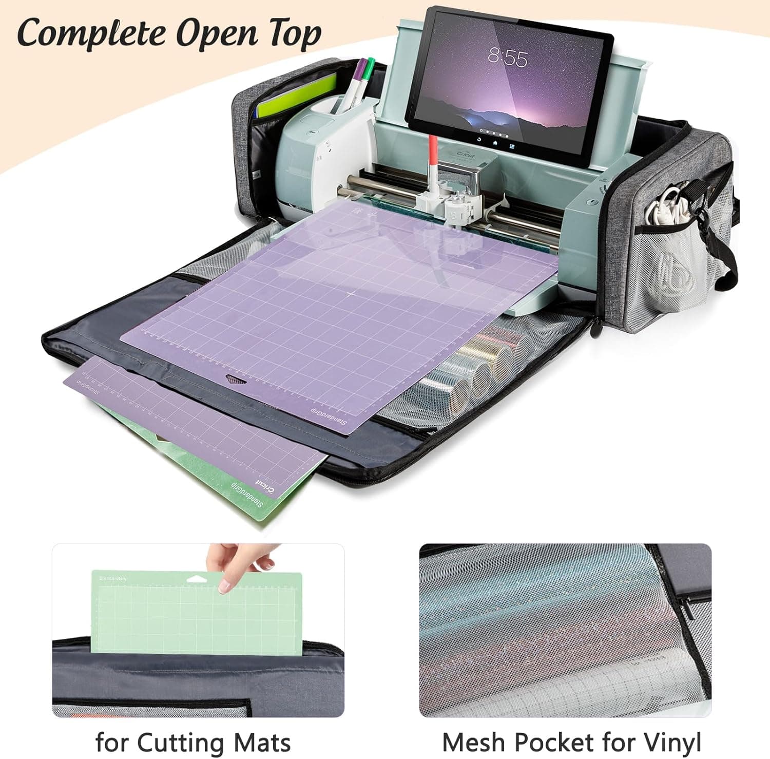 IMAGINING Carrying Case Bag for Cricut Maker 4, Maker 3, Explore 4, Explore 3, Explore Air 2, Large Opening Storage for Cricut Accessories and Suppliers Grey - Image 3