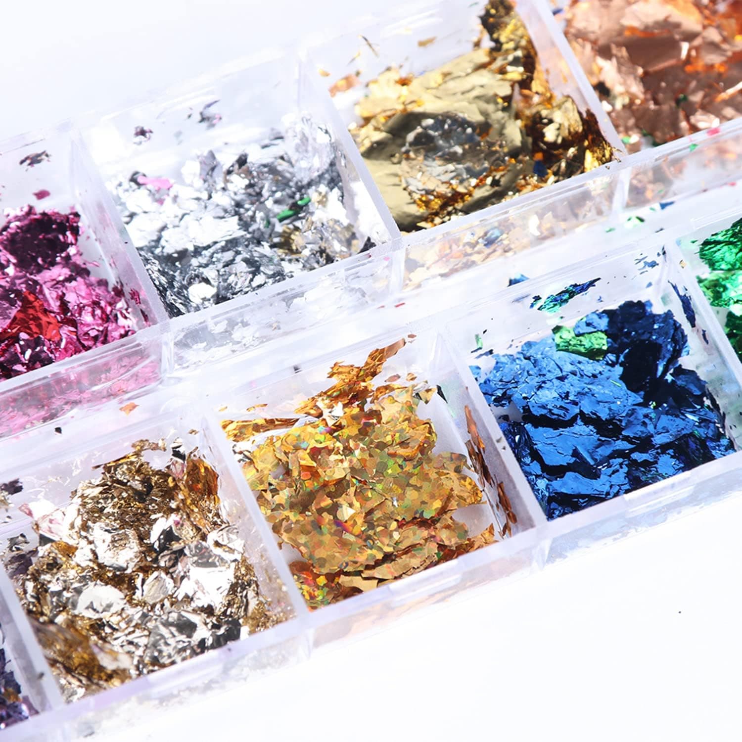 Holographic Nail Glitter Foils, 12 Colors Sparkly Ultra-Thin Aluminum Foil Nail Art Flakes Design, Laser Nail Sequins Acrylic Supplies for Women Girls Manicure Charms Decorations, DIY 3D Nail Art Tips - Image 3