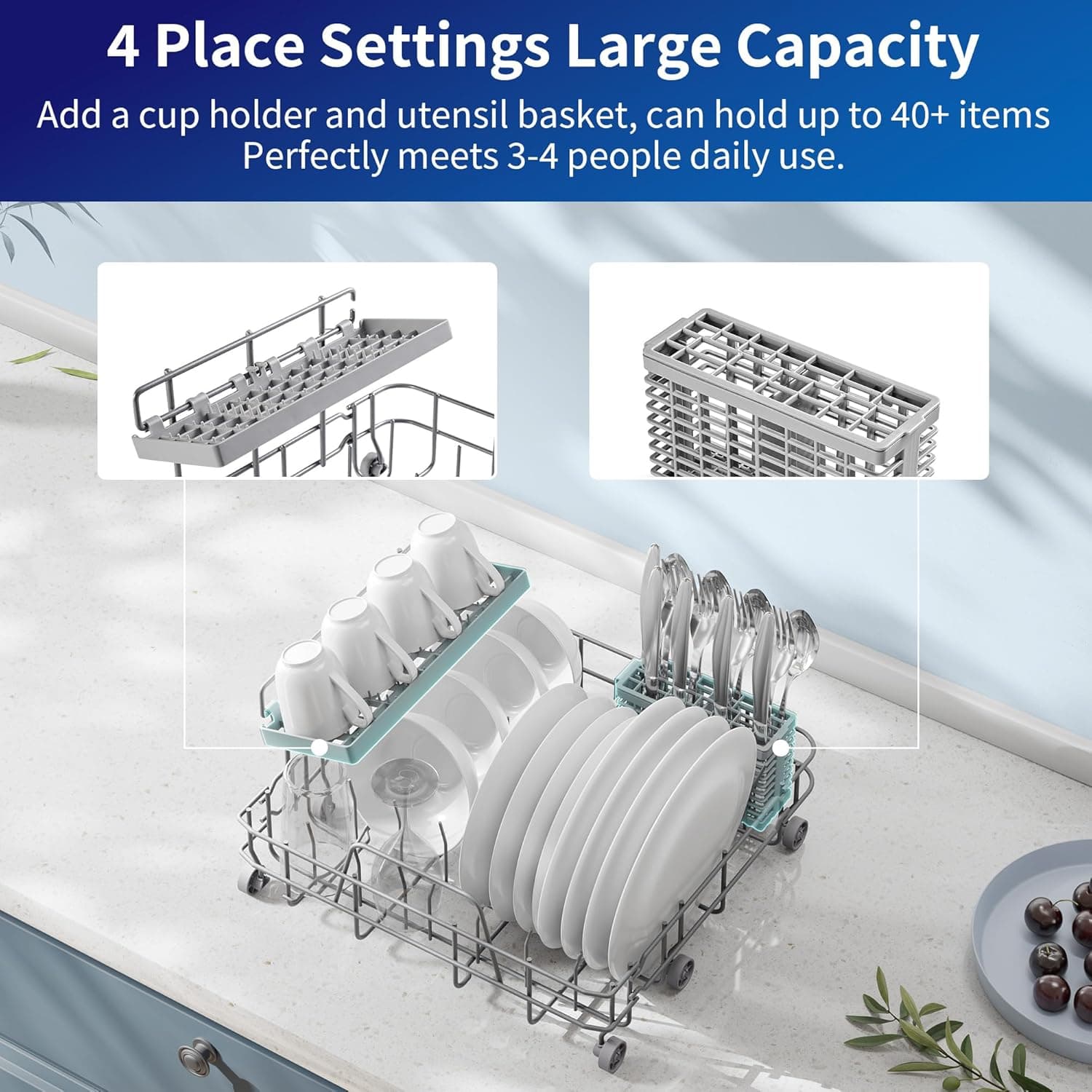 AIRMSEN Portable Countertop Dishwashers, 5 Washing Programs Mini Dishwashers with 5 L Built-in Water Tank and Double-layered Glass Door, No Hookup Needed for Home, Apartments & RVs White/Black - Image 9