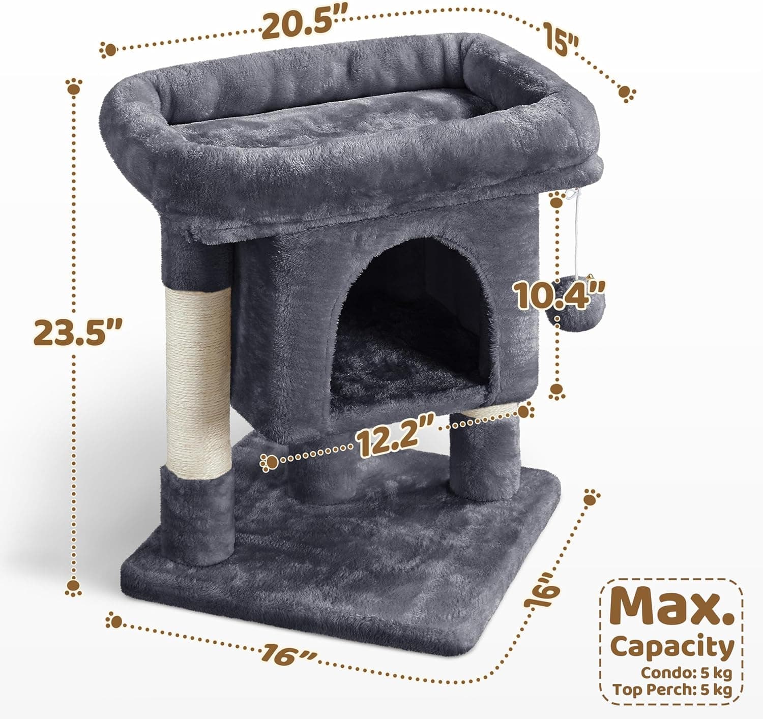Yaheetech 23.5in Cat Tree Tower, Cat Condo with Sisal-Covered Scratching Posts, Cat House Activity Center Furniture for Kittens, Cats and Pets - Dark Gray - Image 4