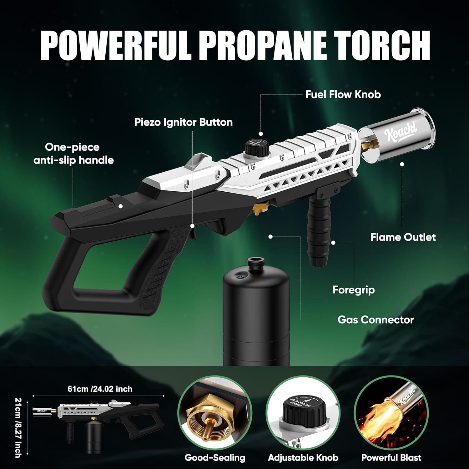 Powerful Propane Torch Gun, Kitchen Torch with Adjustable Flame, Flamethrower Blow Torch Gun, Gas Welding Kits for BBQ, Searing Steak, Camping & Charcoal Torch Lighter(Tank Not Included) Silver&black - Image 2