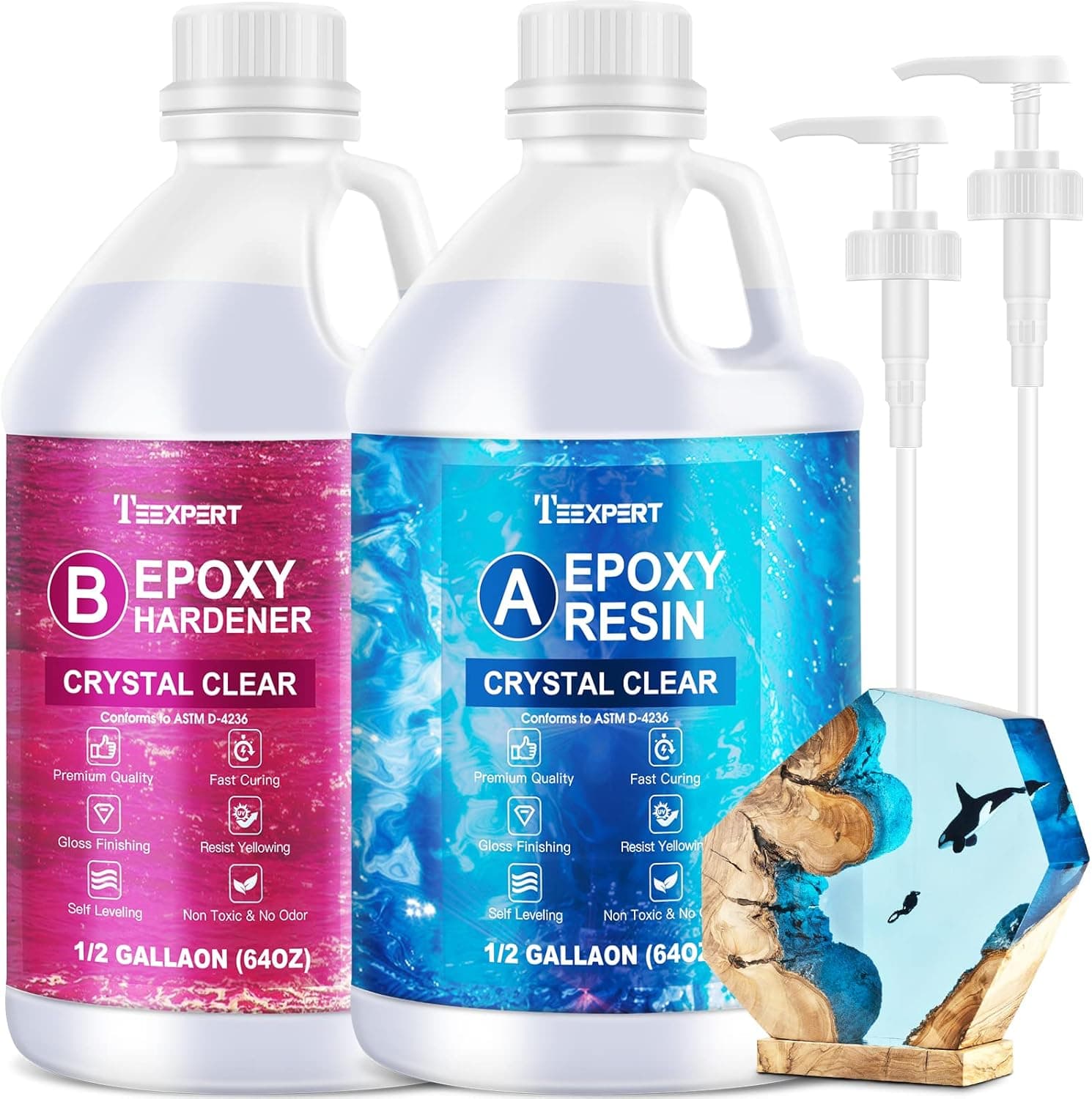 Teexpert Crystal Clear Epoxy Resin Kit 1 Gallon Self-Leveling Coating and Casting Resin, High-Gloss & Bubbles Free Resin and Hardener Kit for DIY Art, Jewelry, Table Top, Molds, Wood 1:1 Ratio - Image 2