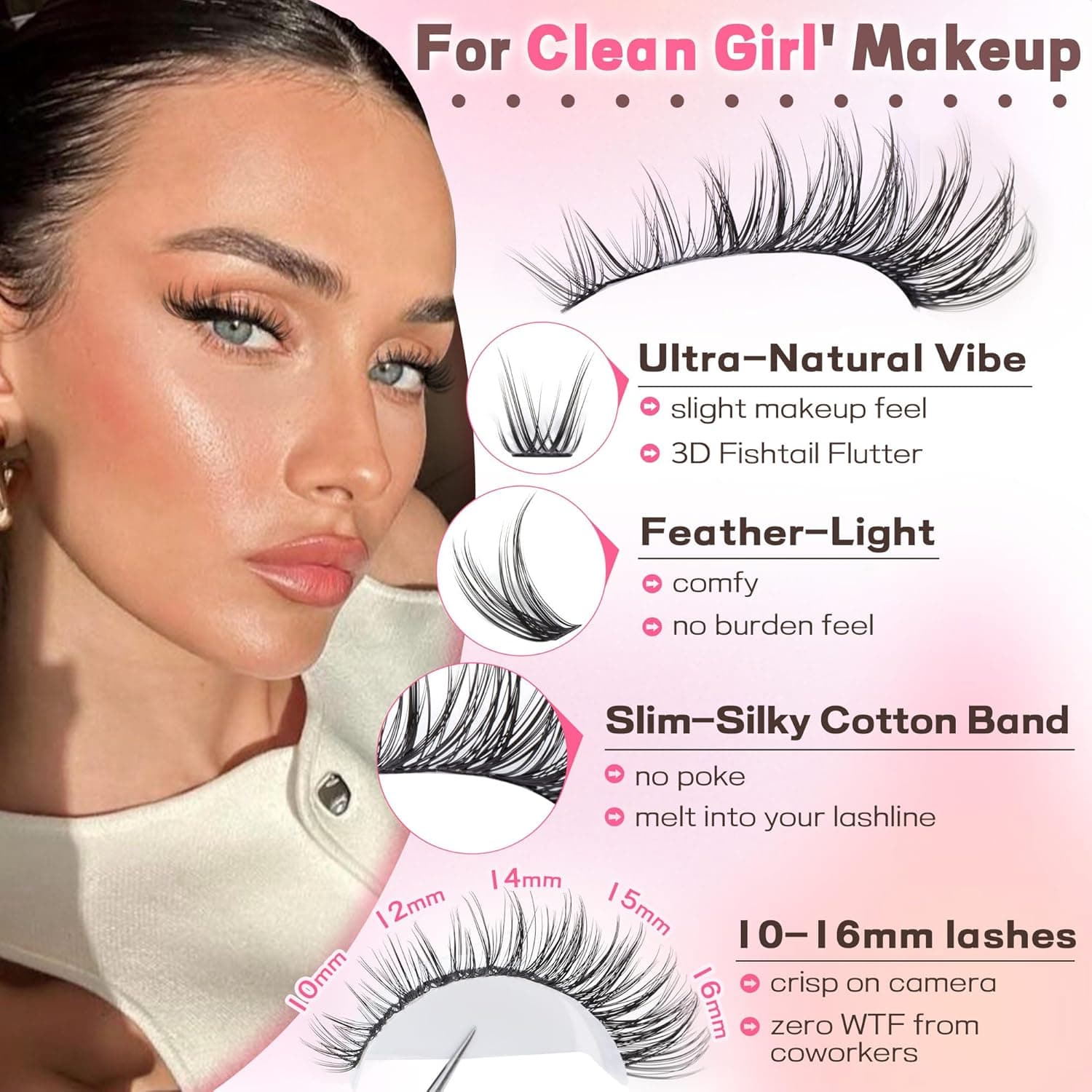 Lash Clusters Kit Wispy Eyelash Clusters Lashes Natural DIY Lash Extension Kit 10-16mm Cluster Eyelash Extensions Kit 300pcs C Curl Individual Lashes Cluster Eyelash (No Tweezers) E-CC Curl no tweezers - Image 5