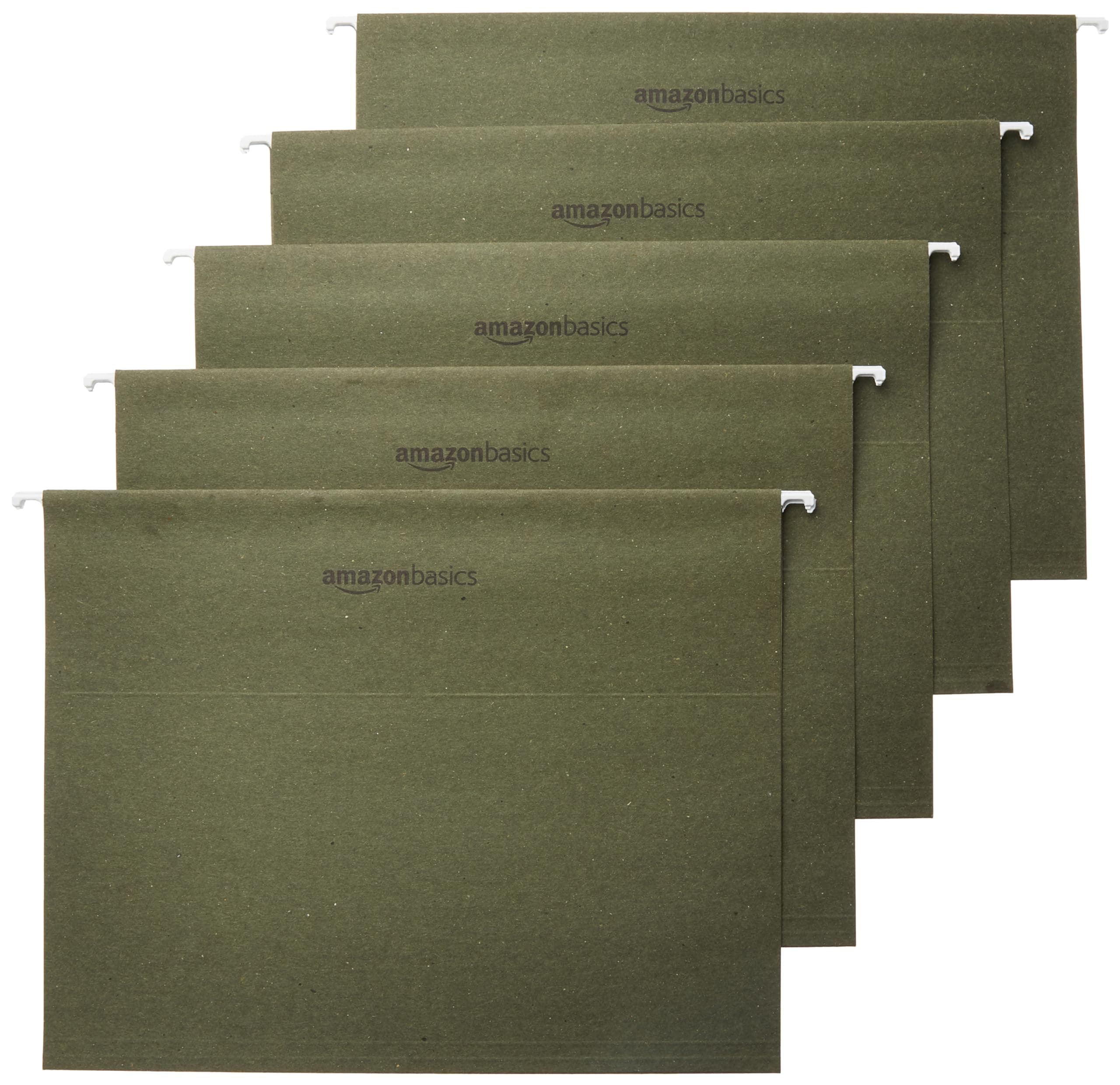 Amazon Basics Hanging Organizer File Folders for Efficient Filing, Sturdy, Adjustable Tabs, Letter Size, Pack of 25, Green Green 25 Pack
