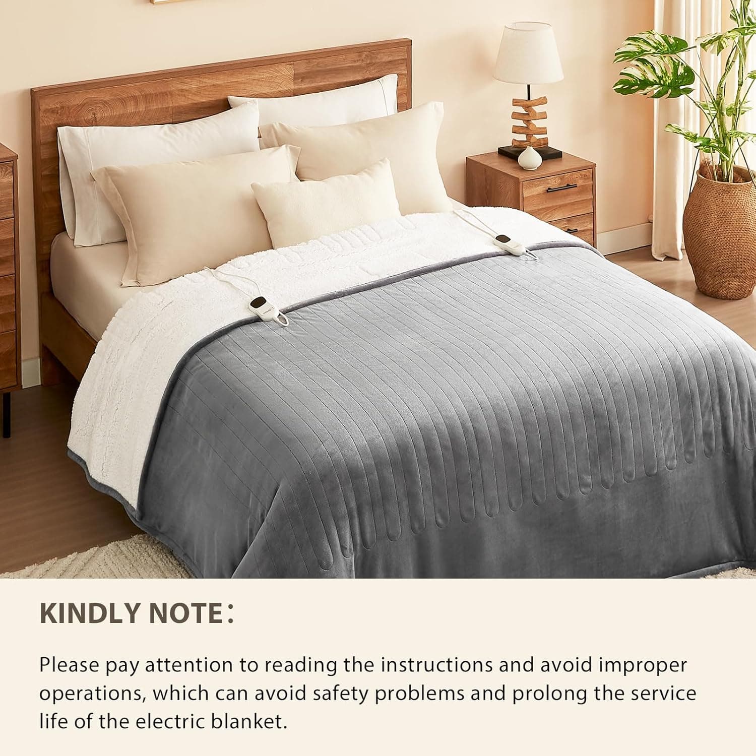 Homemate Electric Heated Blanket Twin - 62"x84" Heating Bed Blankets Throw with 10 Heating Levels 8 Hours Auto Off Fast Heating Over-Heated Protection Ultra Soft Warm Flannel ETL Certified Grey Grey Twin 62"x84" - Image 10