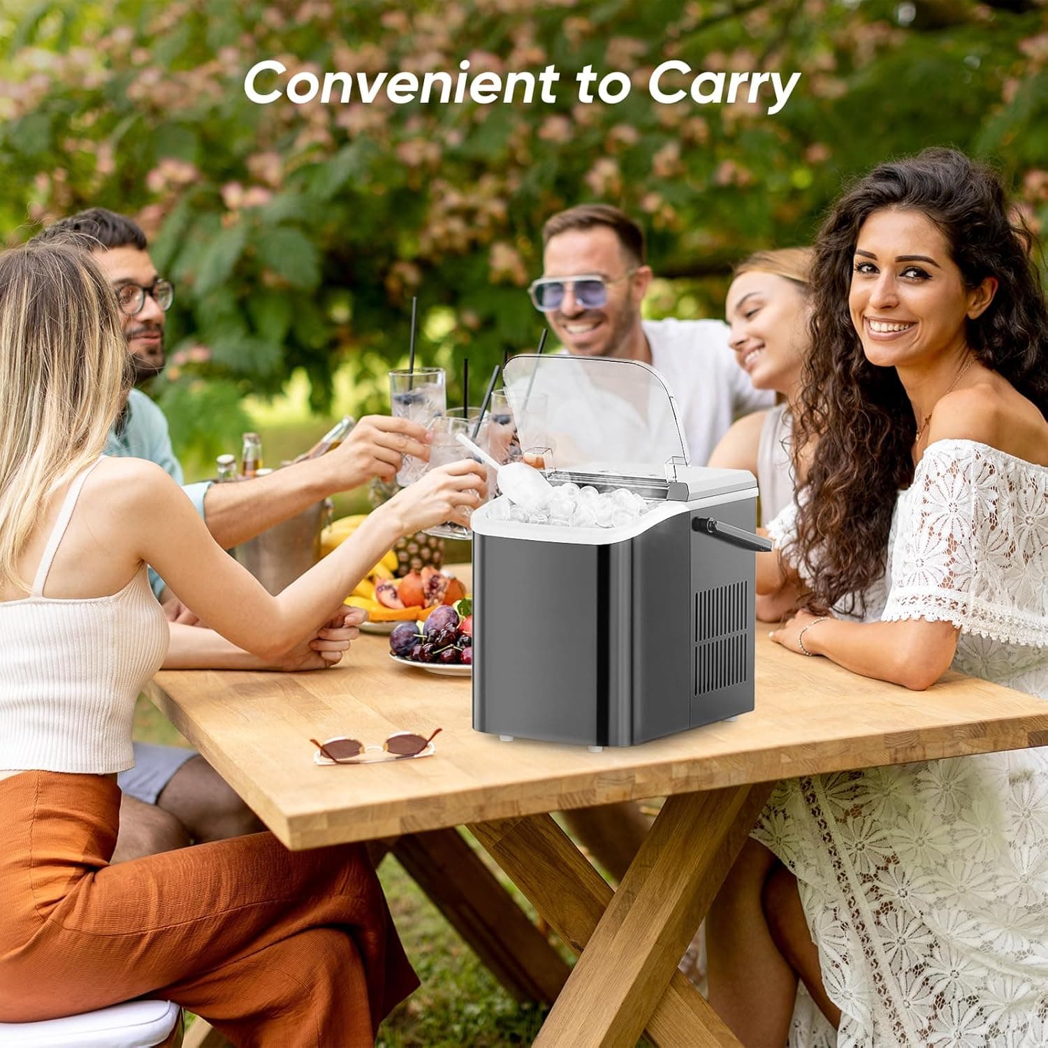 DUMOS Countertop Ice Maker with Handle, 26lbs/24H Portable Ice Machine, 9 Bullet Cubes Ready in 6 Mins, Self-Cleaning, Quiet Compact for Home, Kitchen, RV, Camping, Bright Black Bright Black Handle-26.5Lbs/24H - Image 7