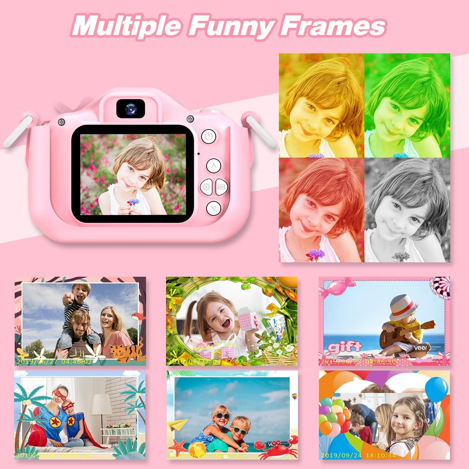 Goopow Kids Camera Toys for 3-8 Year Old Girls Boys,Children Digital Video Camcorder Camera with Cartoon Soft Cover, Best Chritmas Birthday Festival Gift for Kids - 32G SD Card Included Pink-DJS - Image 7
