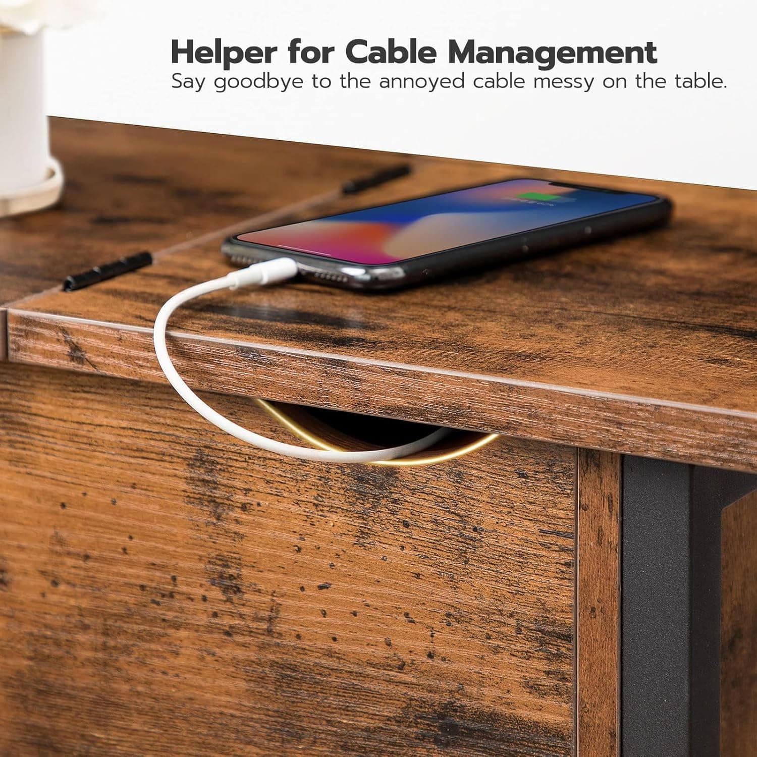 HOOBRO End Table with Charging Station, Narrow Side Table, Flip Top Nightstand with USB Ports and Outlets, Bedside Tables with Shelf for Small Spaces, Living Room, Rustic Brown BF341BZ01 1 Rustic Brown + Black - Image 9