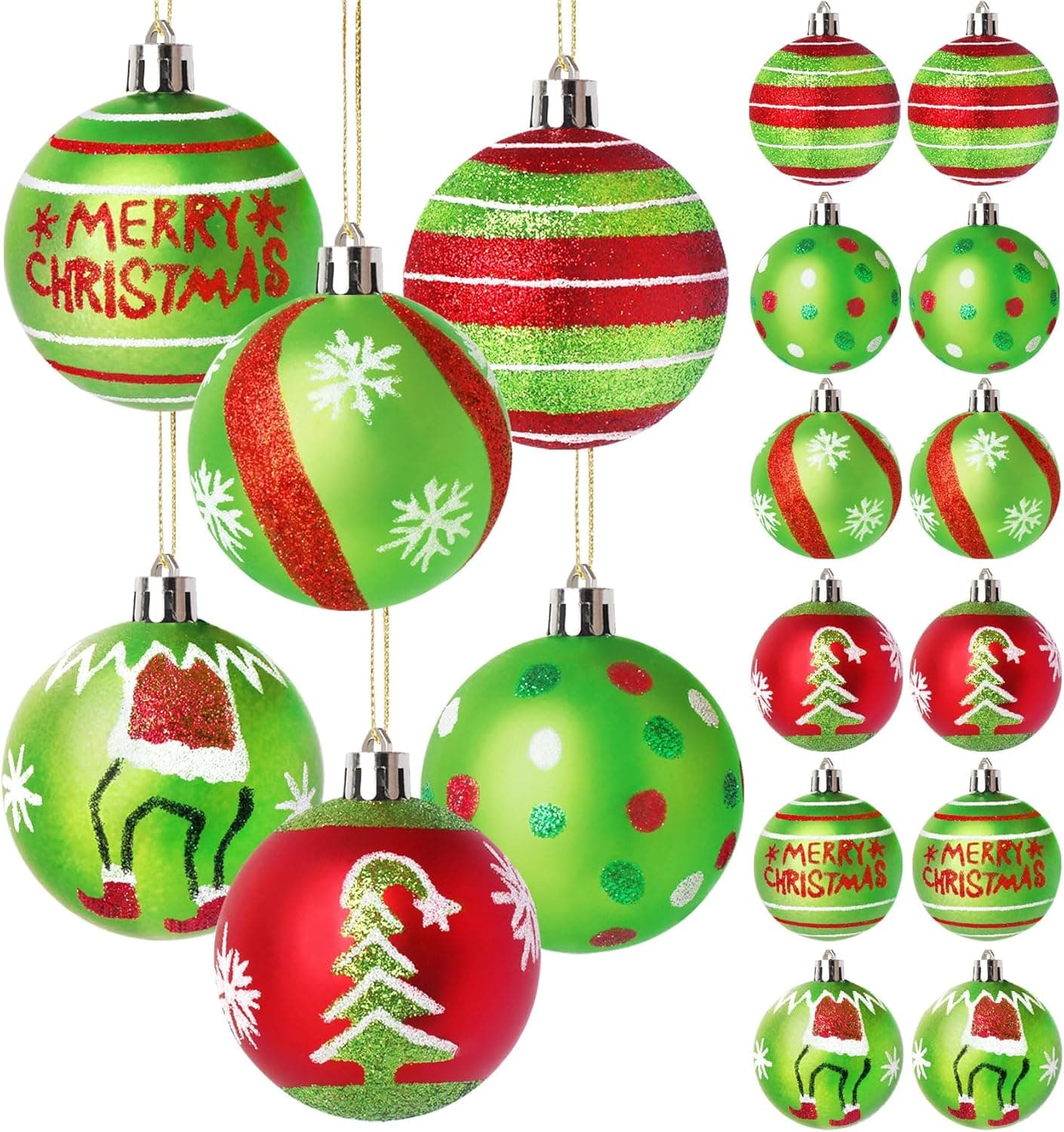 12 Pcs 2.4 Inch Christmas Ball Ornaments for Tree,Red and Green Glittering Hanging Bulbs Pendants for Christmas Tree Decorations - Image 2