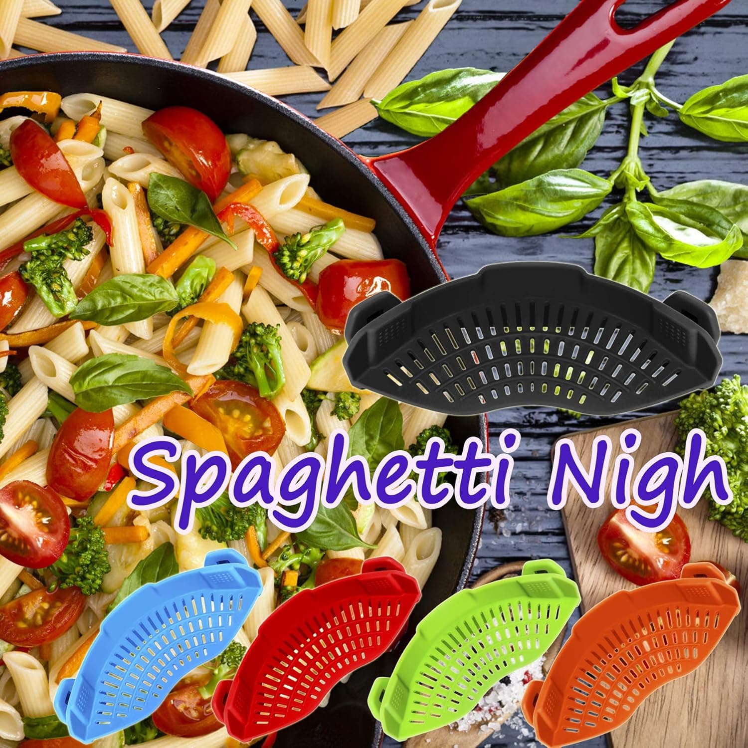 AUOON Clip On Strainer Silicone for All Pots and Pans, Pasta Strainer Clip on Food Strainer for Meat Vegetables Fruit Silicone Kitchen Colander Black Standard 8.86 x 3.55 in - Image 8