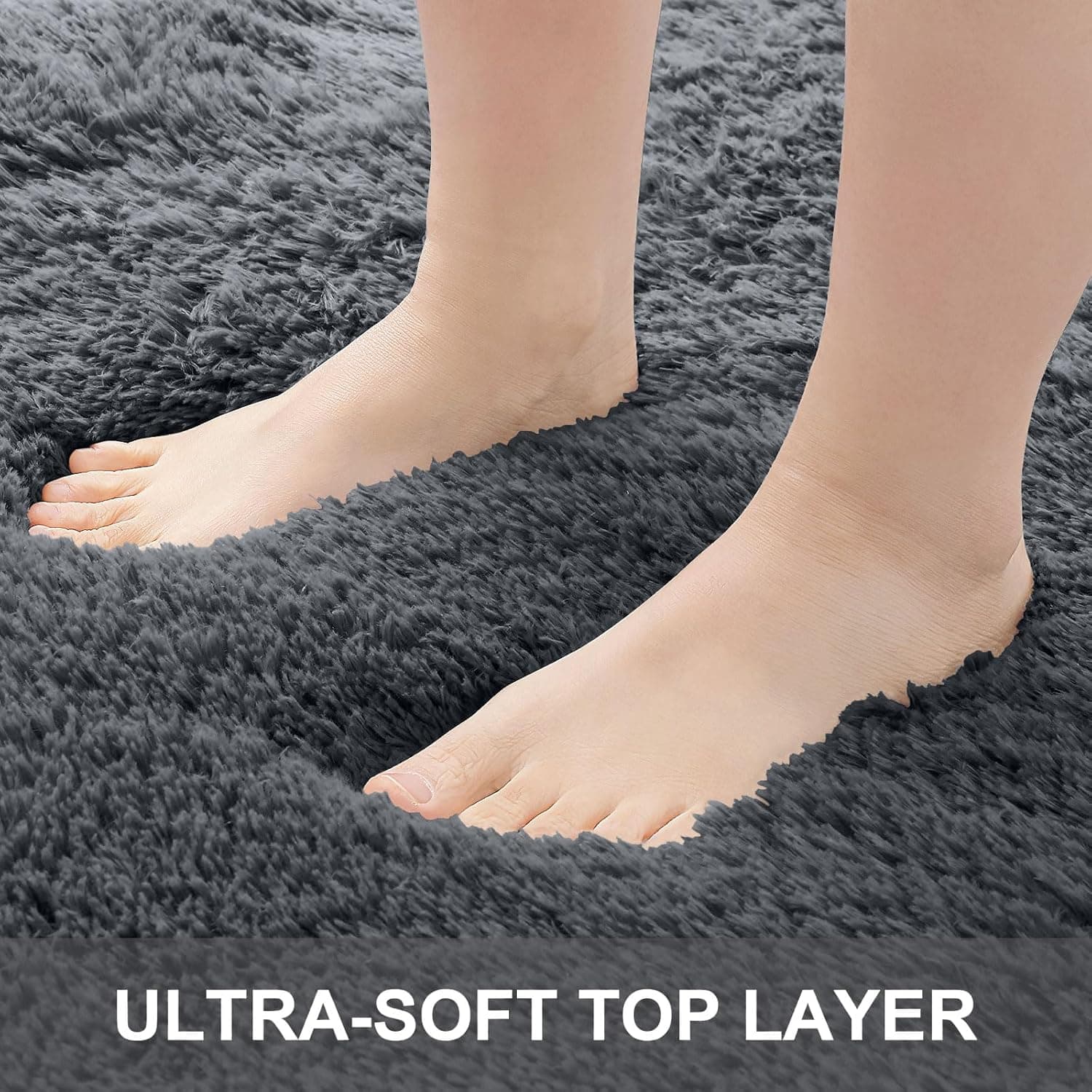 OLANLY Area Rugs for Living Room Bedroom, Machine Washable 4x5.9 ft Soft Fluffy Shaggy Bedside Rug, Indoor Floor Carpet for Kids Girls and Boys, Dorms, Nursery Rooms, Home Decor Aesthetic, Grey 4x5.9 ft Grey - Image 5