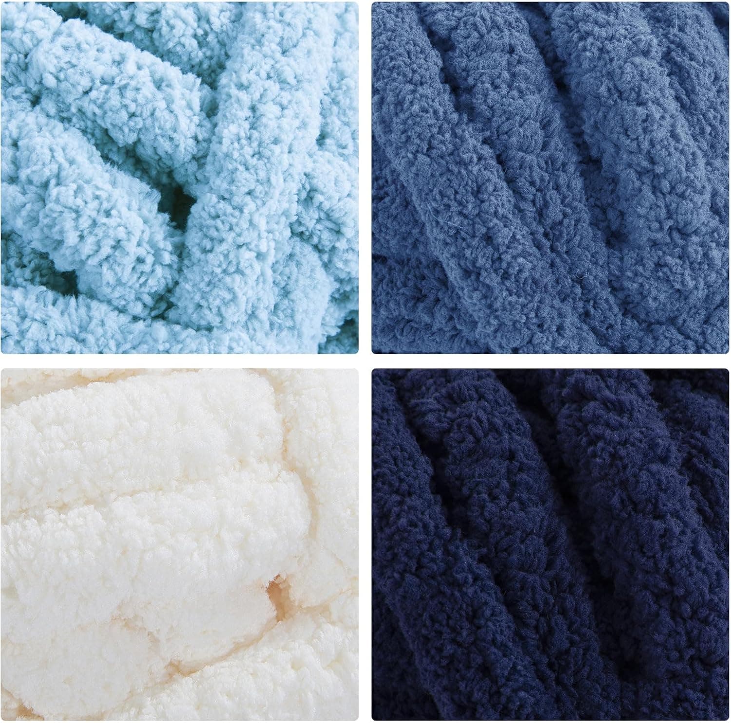 MABOZOO Assorted Chunky Yarn for Crocheting 8 Pack,Fluffy Jumbo Chenille Yarn,Soft Plush Yarn Bulky,Giant Thick Fuzzy Yarn for Hand or Arm Knitting,Cream & Multi Blue(31.7 yds,8 oz Each Skein) Cream & Multi Blue 8 Pack - Image 7