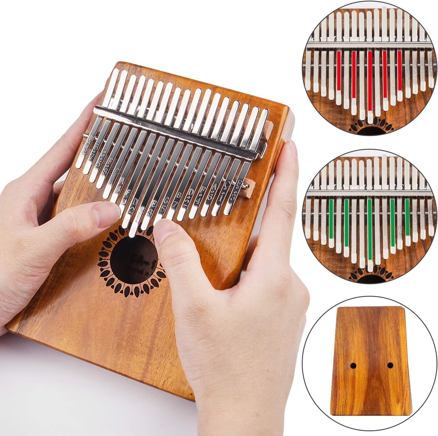 Kalimba Thumb Piano 17 Keys, Portable Mbira Finger Piano Gifts for Kids and Adults Beginners Wood Wood 17 Keys - Image 7
