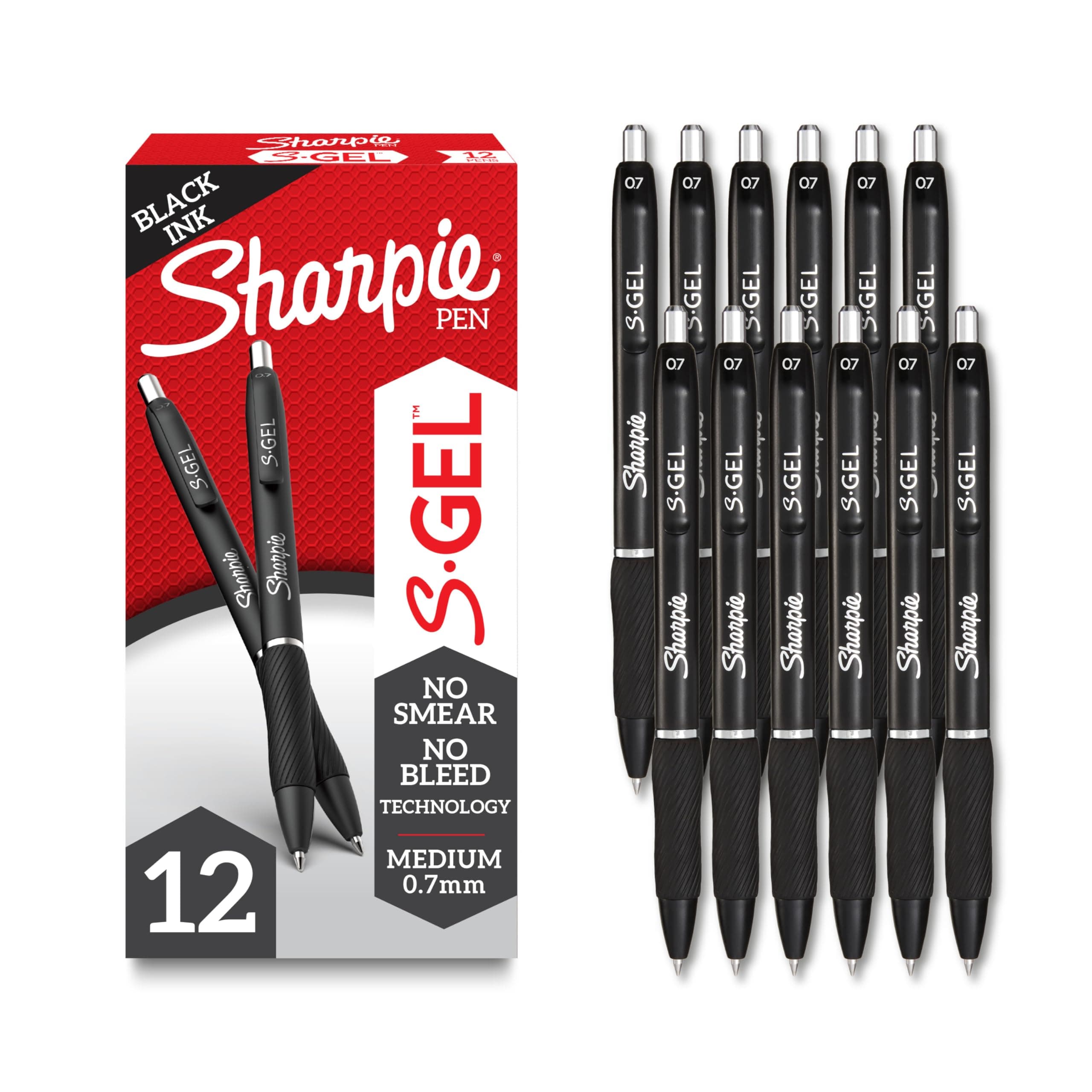 Sharpie S-Gel Gel Pens, Black Barrel, Medium Point (0.7mm), Black Gel Ink Pens, 12 Count - Home, Office, School, Journaling, Writing, Note-Taking, Teacher Supplies