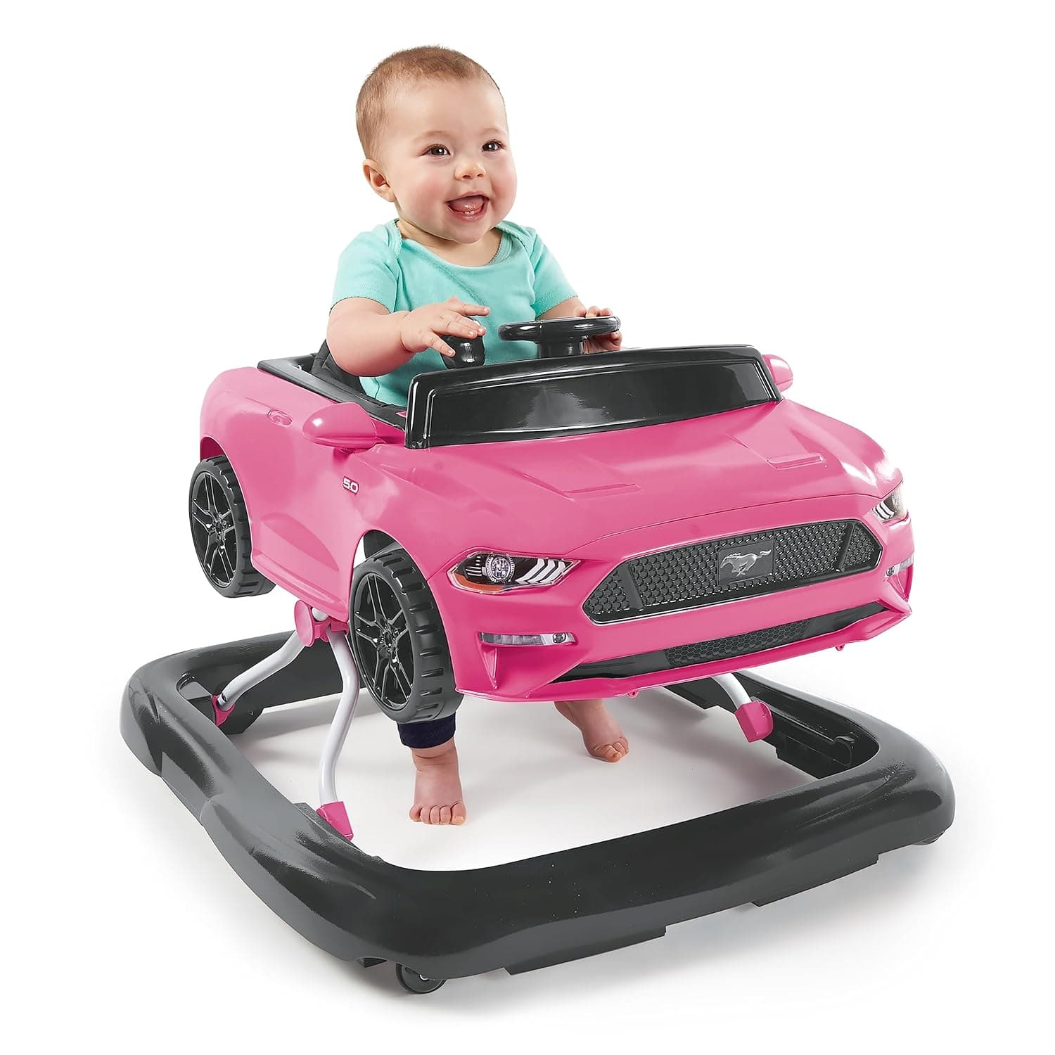 Bright Starts Ford Mustang 4-in-1 Pink Baby Activity Center & Push Walker with Removable Interactive Steering Wheel -Toy, 6 Months and up Pink Mustang - Image 5