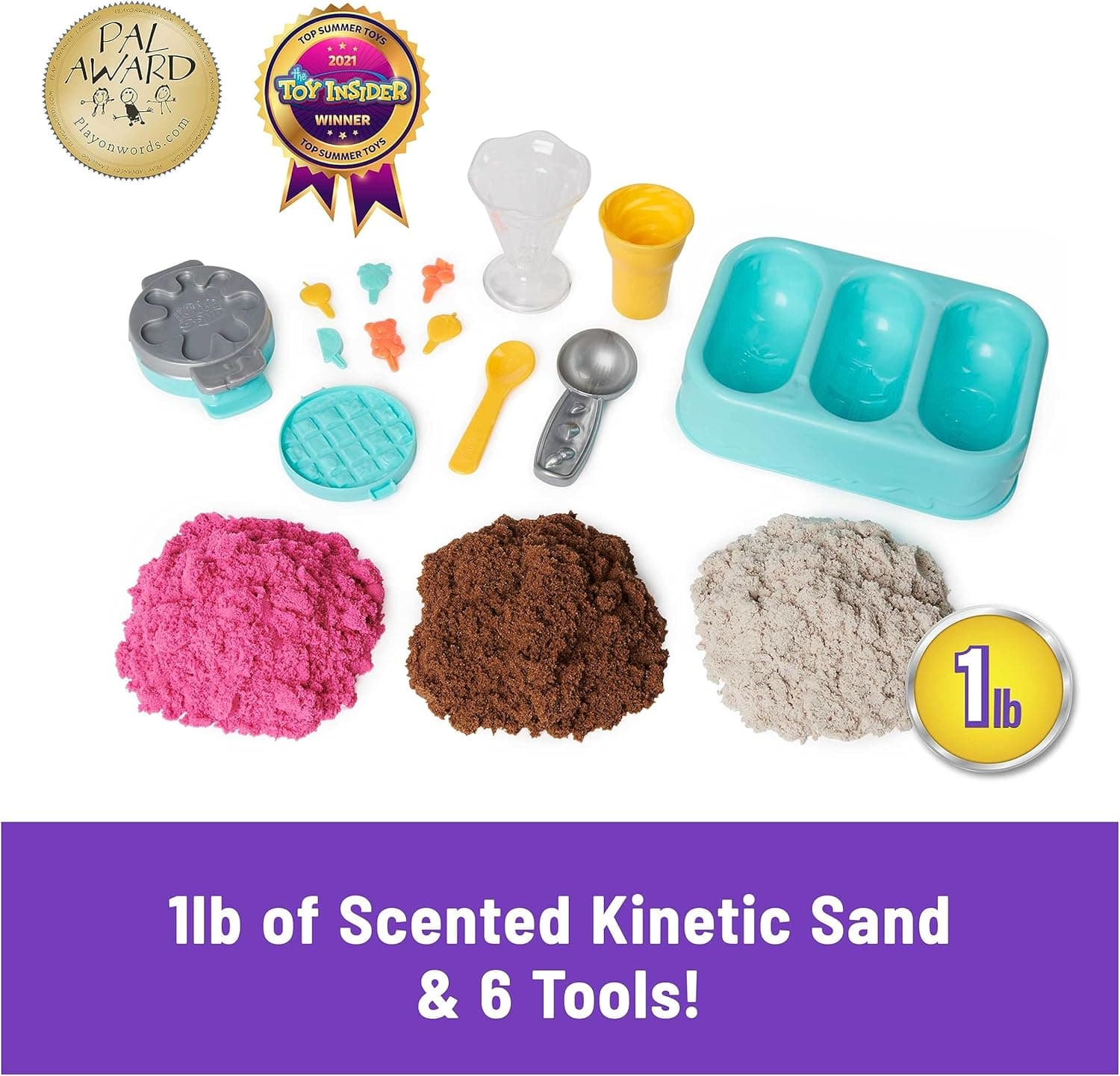 Kinetic Sand Scents, Ice Cream Treats Playset with 3 Colors Scented Play Sand & 6 Tools, Sensory Toys, Holiday Gifts & Stocking Stuffers for Kids Ages 3 and up Ice Cream Playset - Image 3
