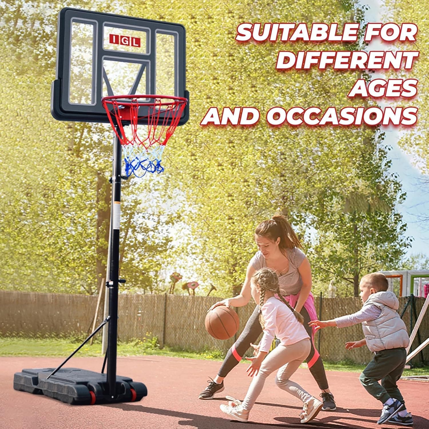 IGL Portable Basketball Hoop, 5.6-10FT Adjustable Basketball Goal System, 44 Inch Outdoor Basketball Hoop & Goals for Kids, Youth, and Adults in The Backyard, Driveway with PC Backboard Black - Image 7
