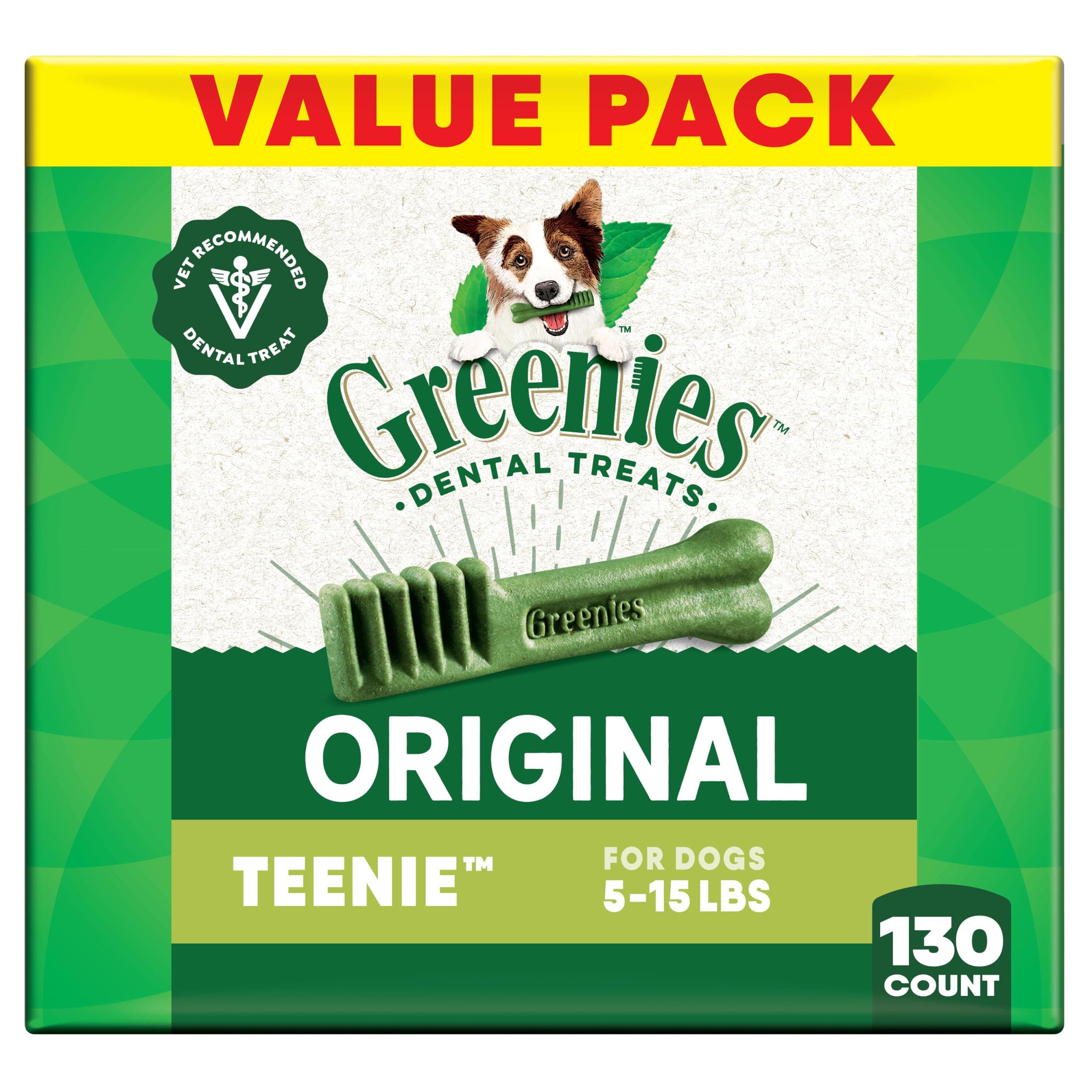 Greenies Veterinarian-Recommended Natural Dental Dog Treats Regular Size, Original Flavor, 36 oz. Pack, 130 Count Original 130 Count (Pack of 1)
