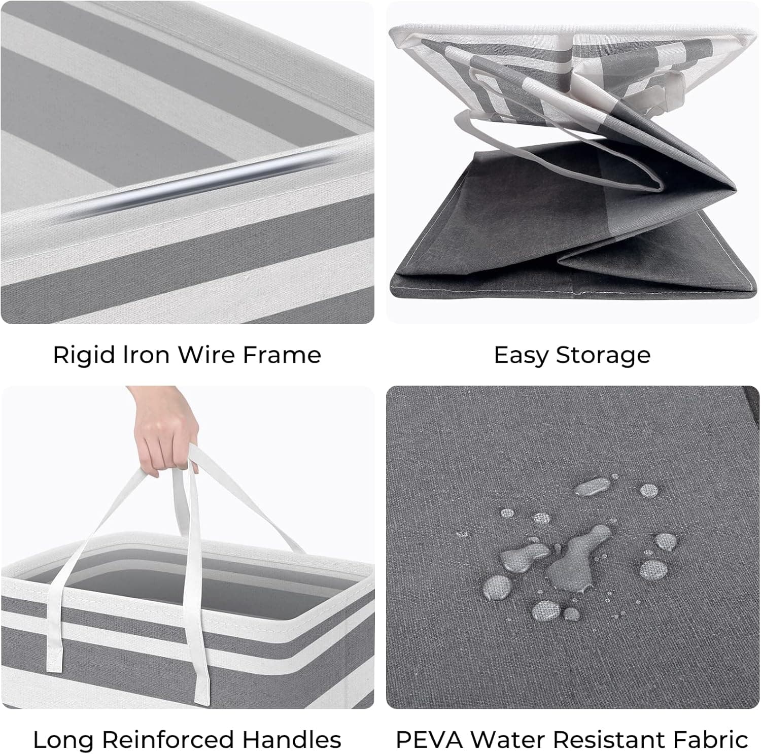 HomeHacks 2 Pack Large Laundry Baskets, Waterproof, Freestanding Laundry Hampers, Collapsible Clothes Hamper with Reinforced Handles in Laundry Room, College Dorm, Bathroom, Bedroom (Grey, 75Lx2) 75L Grey - Image 3