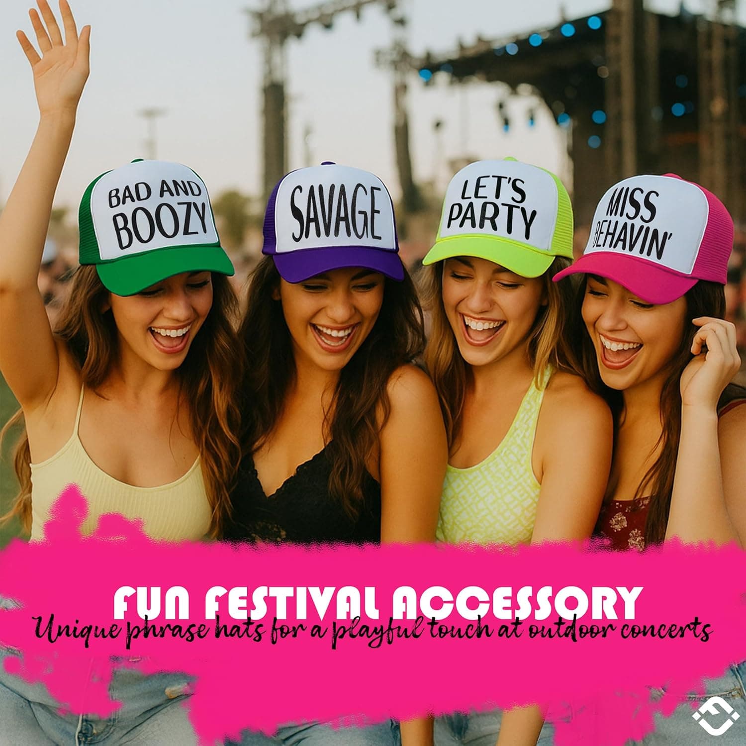 Funky Junque Retro Mesh Snapback Trucker Hat - Stylish Foam Cap for Bachelorette Party, Western Style, Spring Break Miss Behavin' - Hot Pink/White - Image 8