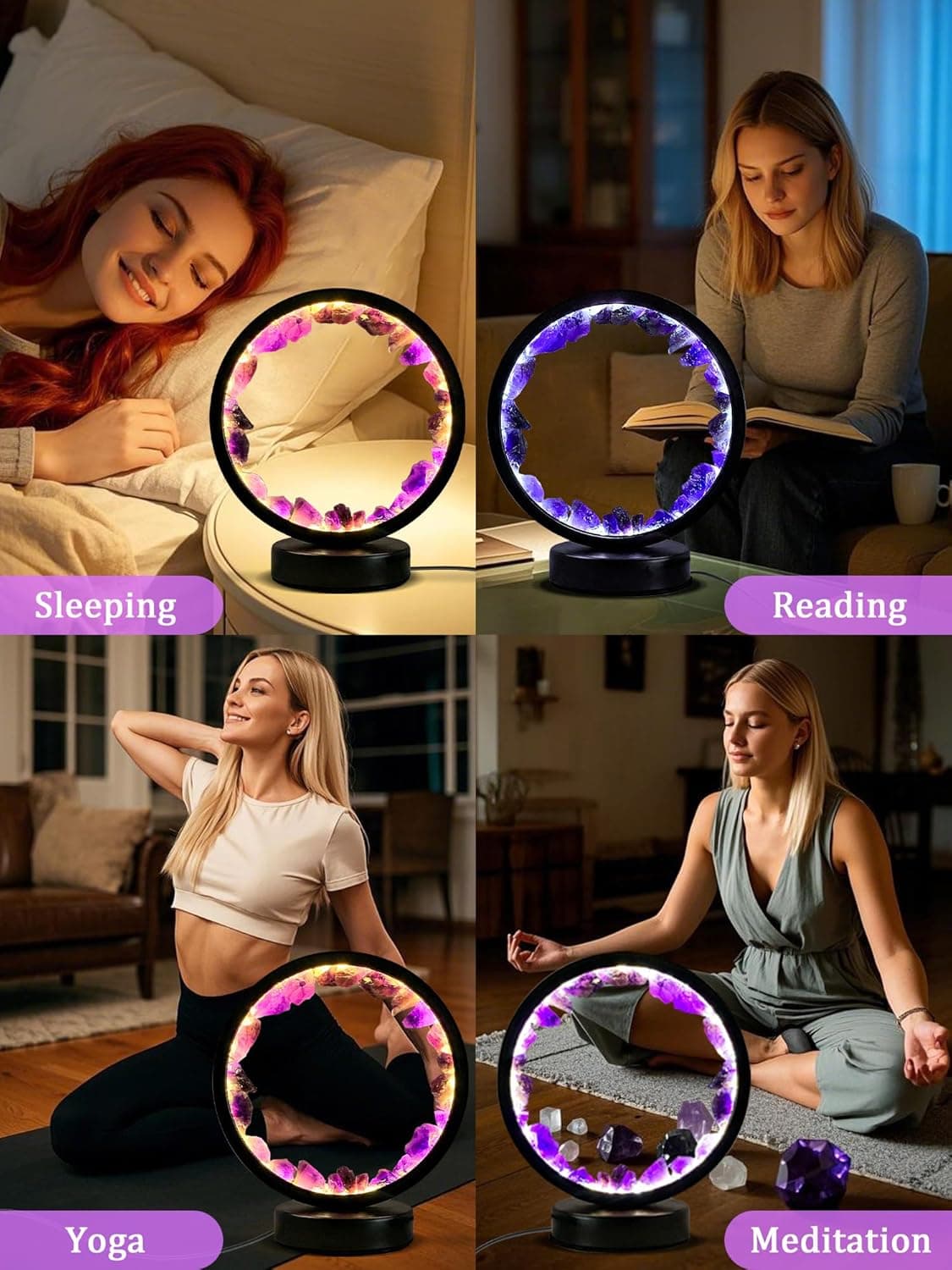 Amethyst Crystal Table Lamp, Natural Healing Crystals Bedside Lamp, 3 Colors Dimming Mode USB Port Night Light Energy Purple Crystal Lamp for Living Room Bedroom Home Decor Birthday Gift for Women - Image 8