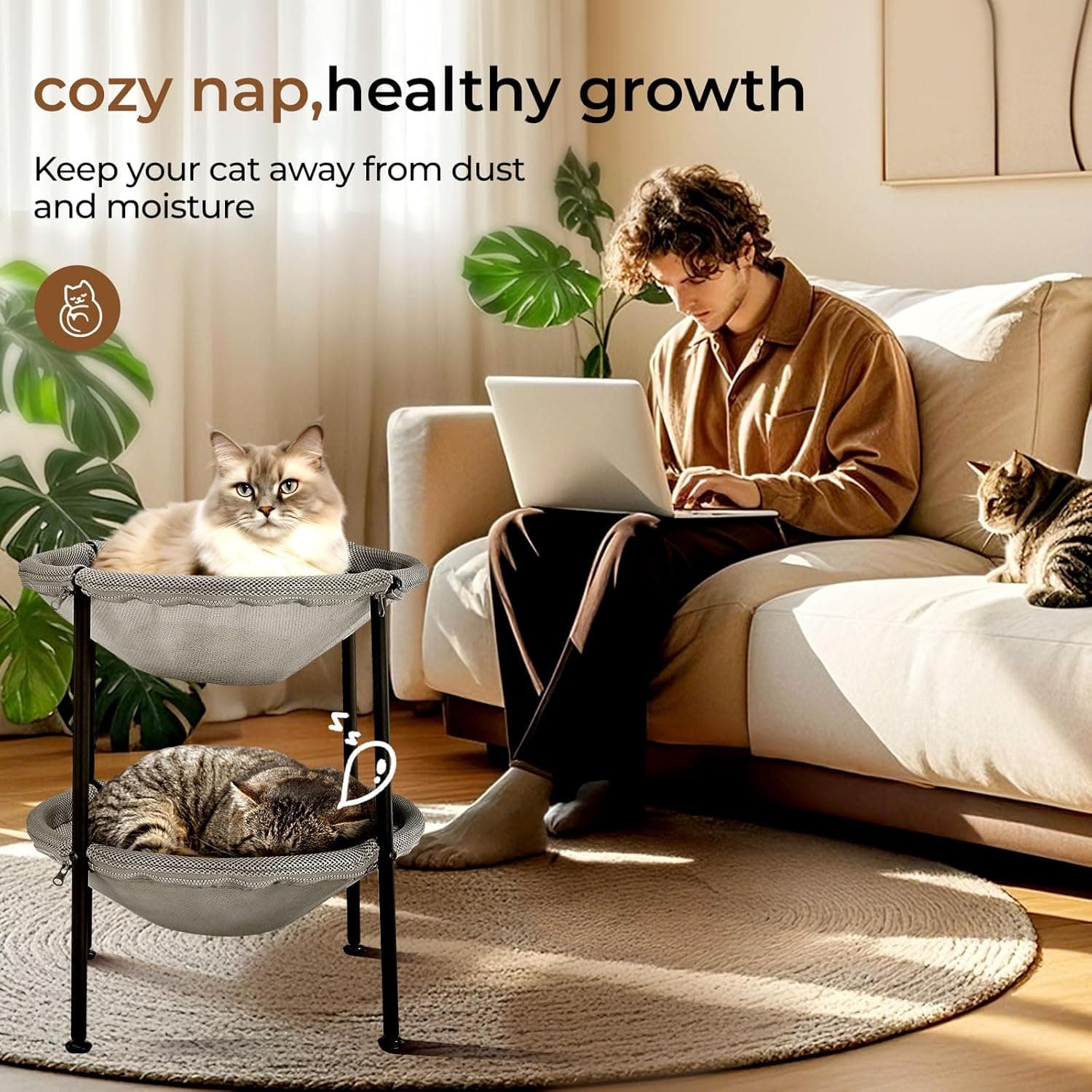 Double Cat Hammock Bed，Elevated and Raised Cat Beds for Indoor and Large Cats - Image 3