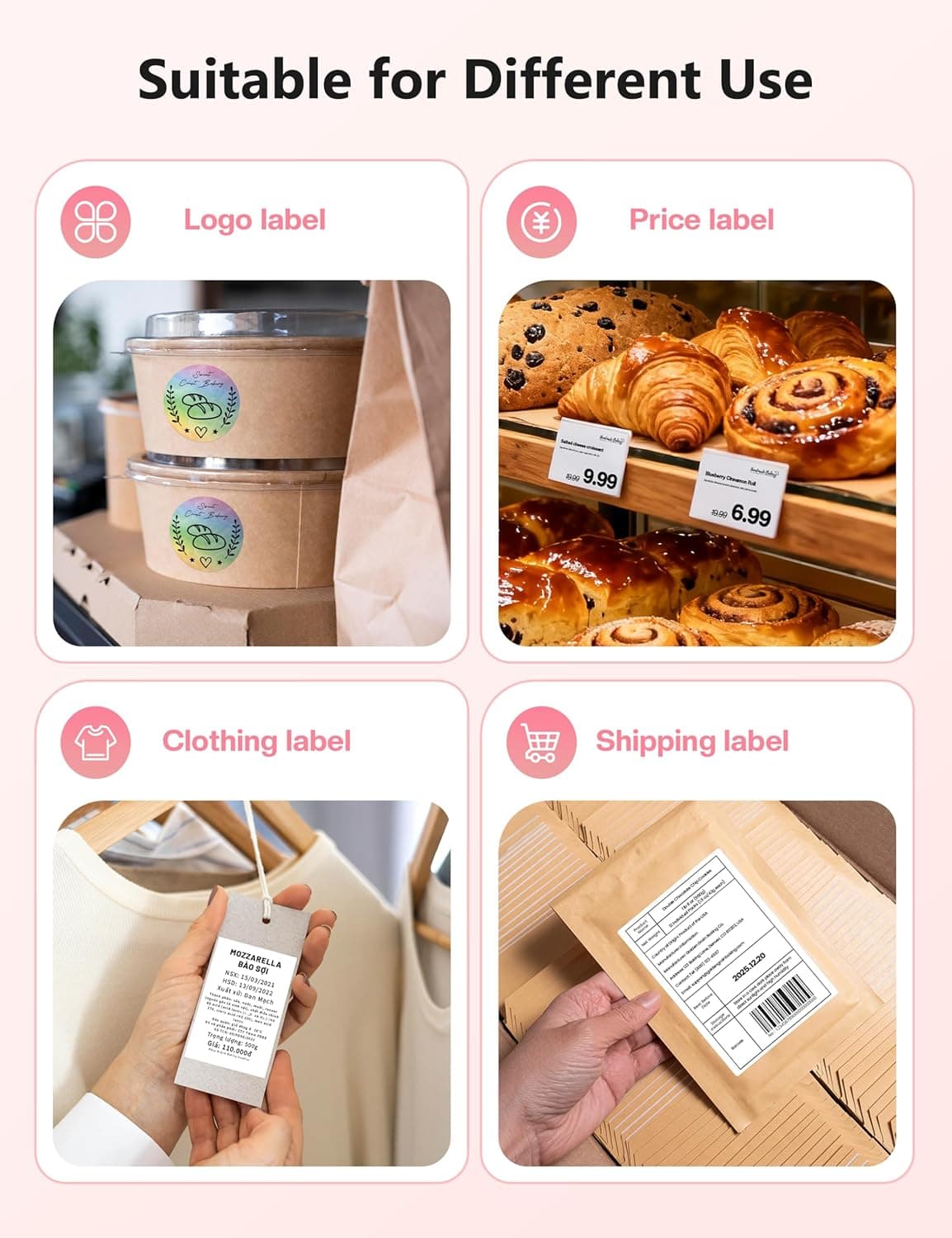 Phomemo Bluetooth Thermal Label Printer, 241BT 4X6 Wireless Shipping Label Printer for Small Business, Pink Labels Printers for Shipping Package, Compatible with iPhone, Android, Shopify, Amazon, USPS - Image 5