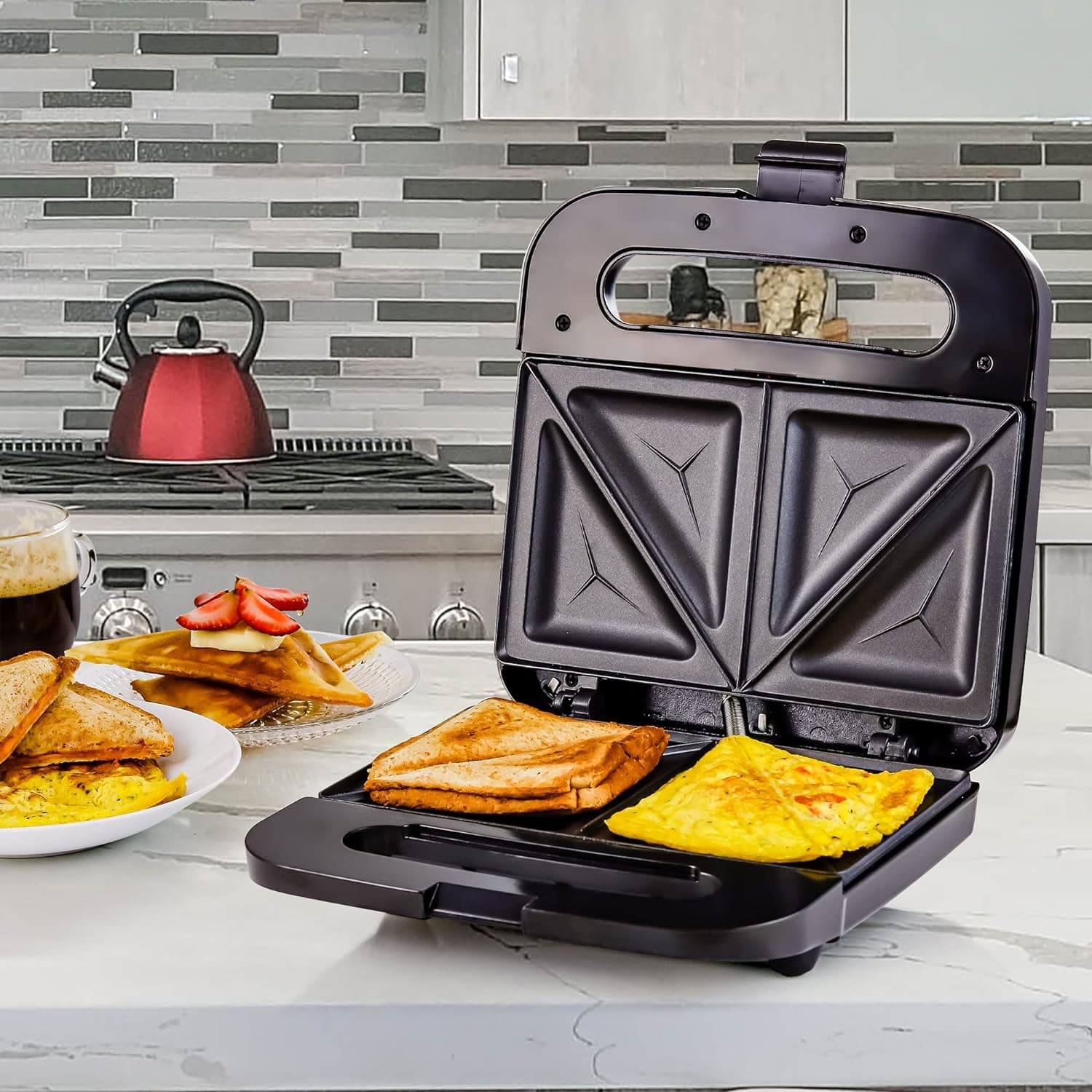 OVENTE Electric Sandwich Maker with Non-Stick Plates, Indicator Lights, Cool Touch Handle, Easy to Clean and Store, Perfect for Cooking Breakfast, Grilled Cheese, Tuna Melts and Snacks, Black GPS401B - Image 10