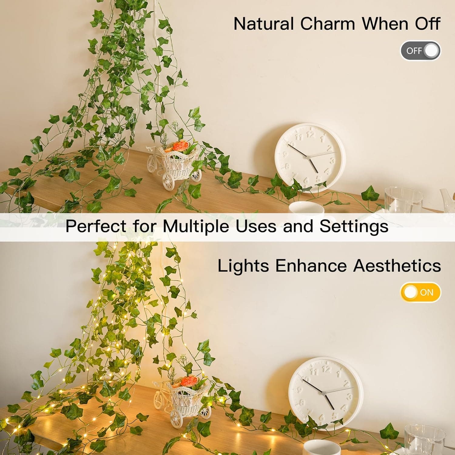 suddus Vine with Fairy Lights Battery Operated, 33ft 100 LED Ivy String Lights with Remote, Leaf Lights for Bedroom, Room, Wall, Garden, Party, Wedding Decor (Warm White) 100 LED-Battery-Powered Copper Wire IVY - Image 4