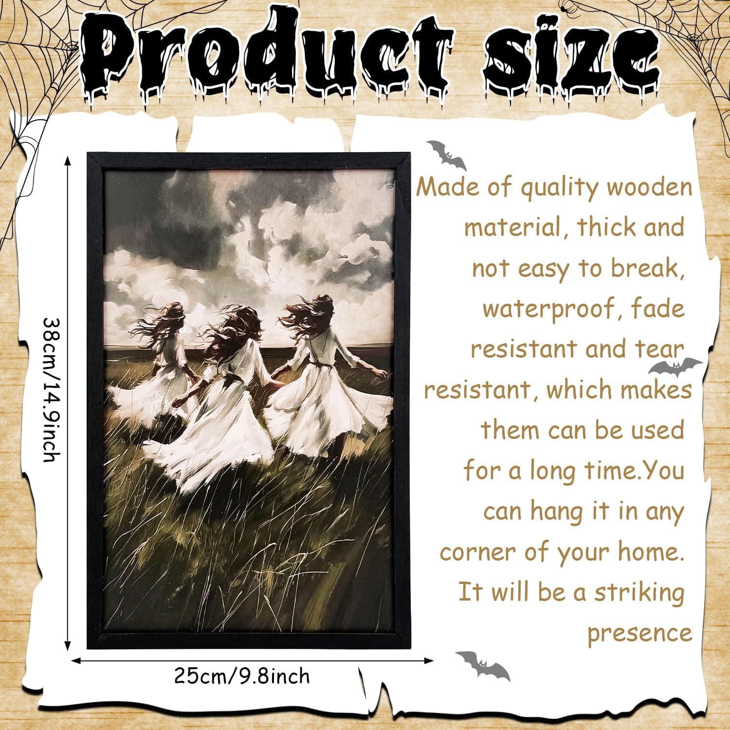 Xizondidi Halloween Wall Decor,Gothic Art Print Poster,Victorian Gothic Wiccan Artwork,Decorative Three Women Art Painting with Wooden Fram for Home Bedroom Living Room Decor - Image 3