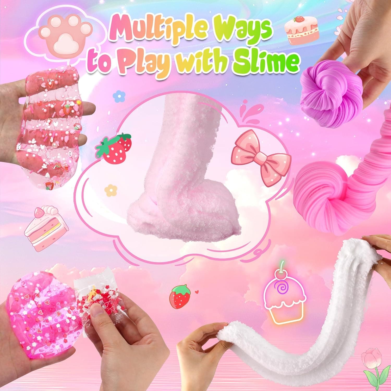6 Pack Slimes, Pink Slime Kids, Cloud Slime kit for Girls Ages 8-12, Toys for Girls and Boys, for Kids Slime Set Party kit Goodie Bag Stuffers, 4 5 6 7 8 9 10 Year Old Girl Birthday Gift Cute Stuff Picnic - Image 6