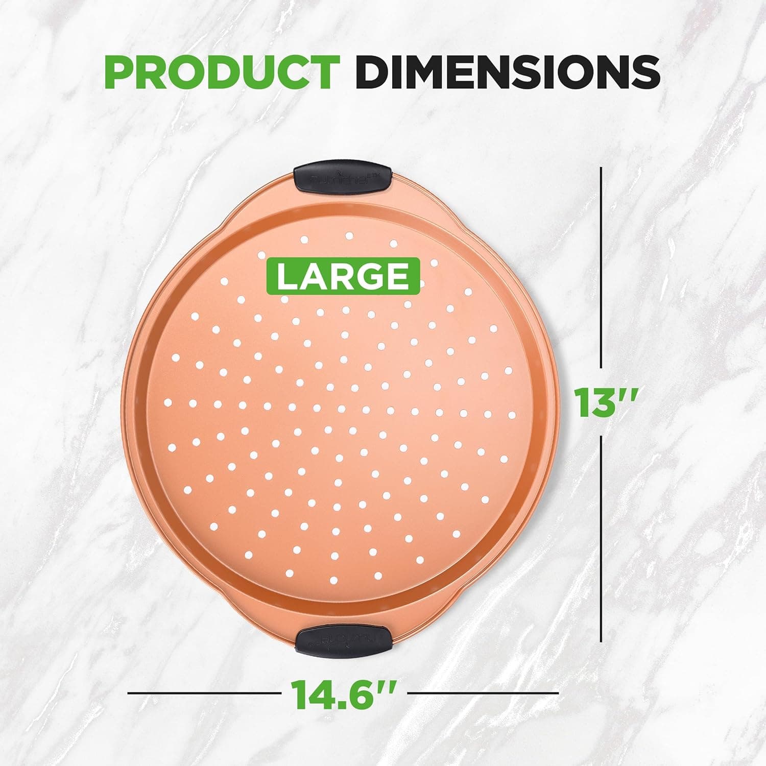 NutriChef 13-Inch Nonstick Pizza Tray - Round Carbon Steel Non-Stick Pizza Baking Pan with Perforated Holes, Premium Bakeware Pizza Screen with Silicone Grip Handles, Dishwasher Safe - Copper Copper 1 Pack - Image 4