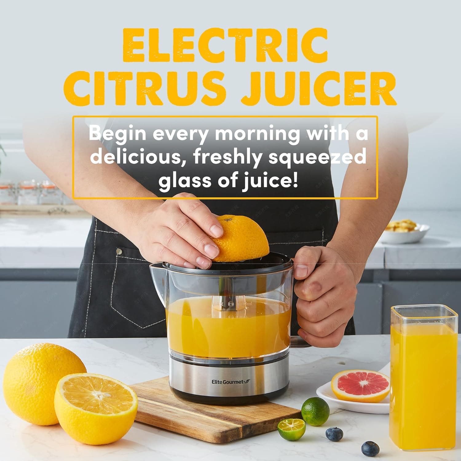 Elite Gourmet ETS623 BPA-Free Electric Citrus Juicer, Compact, Large Volume, Pulp Control, Oranges, Lemons, Limes, Grapefruits with Easy Pour Spout, 24oz, Black/Stainless Steel - Image 4