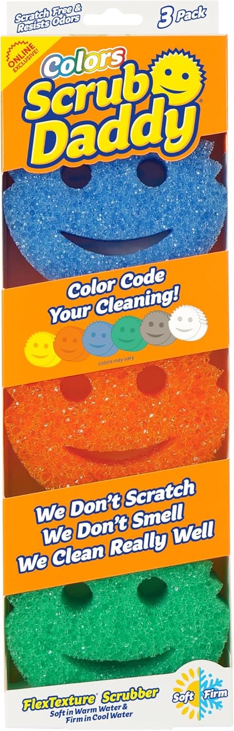 Scrub Daddy Color Sponges - Scratch-Free Multipurpose Dish Sponges for Kitchen, Bathroom & Household Cleaning - Made with BPA-Free Polymer Foam (3 Count) 3 Count (Pack of 1) Exclusive Scrub Daddy Colors - Image 2