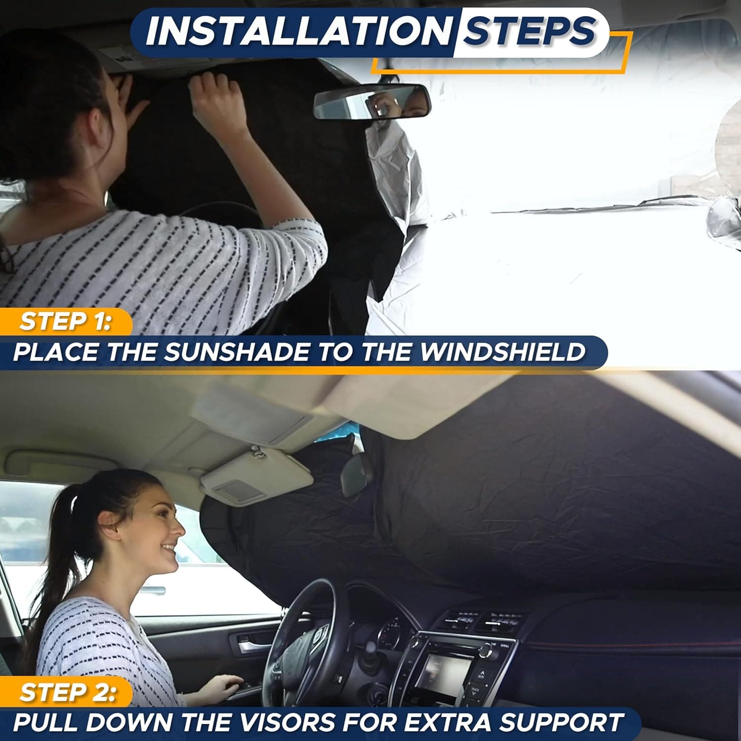 EcoNour Car Windshield Sunshade | Blocks 99% Heat & Keeps Interior Cool | Universal Fits Cars, SUVs, Trucks | Automotive Sun Screen, Visor & Car Accessories for Summer | Medium (64x32 Inches) - Image 9
