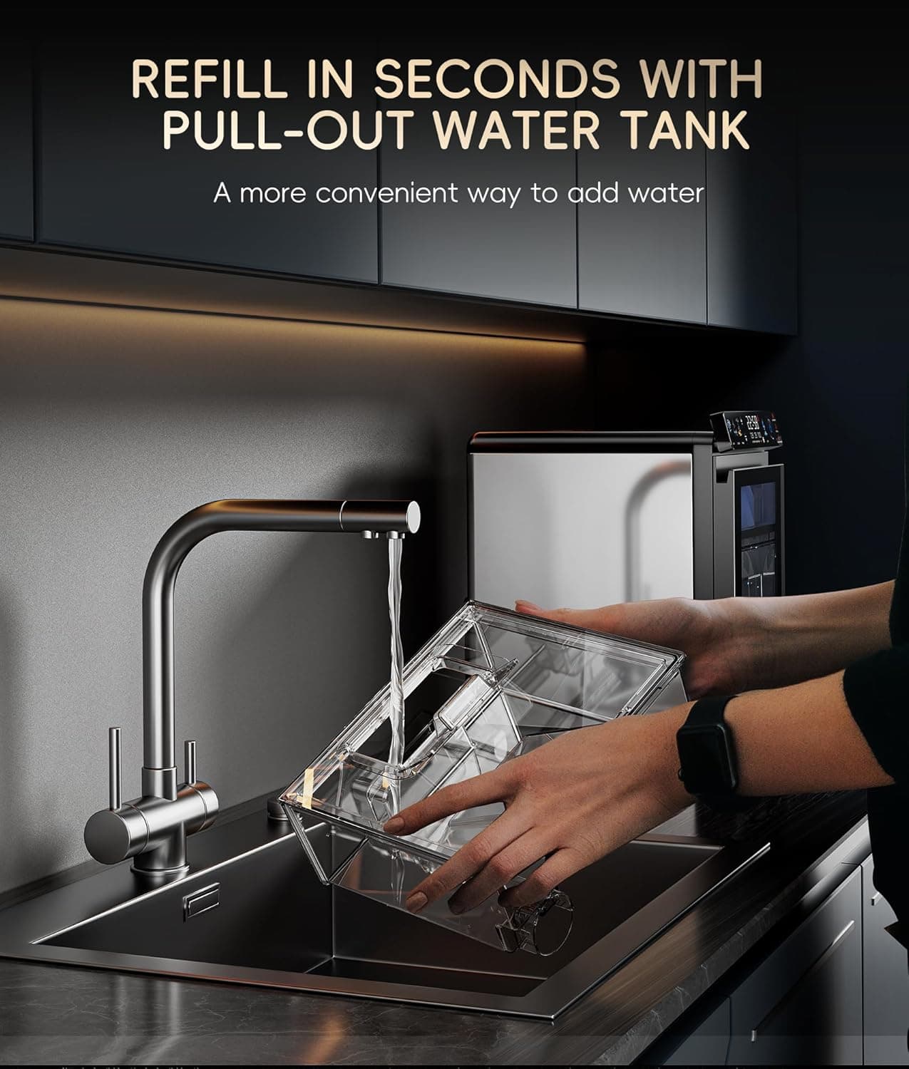 ecozy Nugget Ice Maker Countertop, Smart Pebble Ice Machine with APP Control, 44 lbs Per Day Soft Pellet Chewable Ice with Self-Cleaning, Stainless Steel Silver Nugget Ice Maker - Image 5