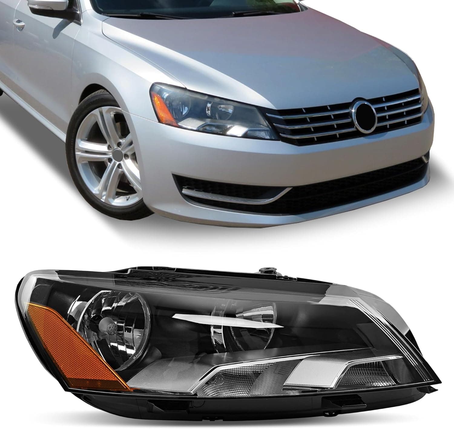 Headlights Assembly - Chrome Housing Headlamps Compatible with Volkswagen VW Passat 2012-2015 - Replacement for 561941006D, 3411131RAS2, and VW2503148 - Passenger Side RH Passenger Side Headlights (RH) - Image 2