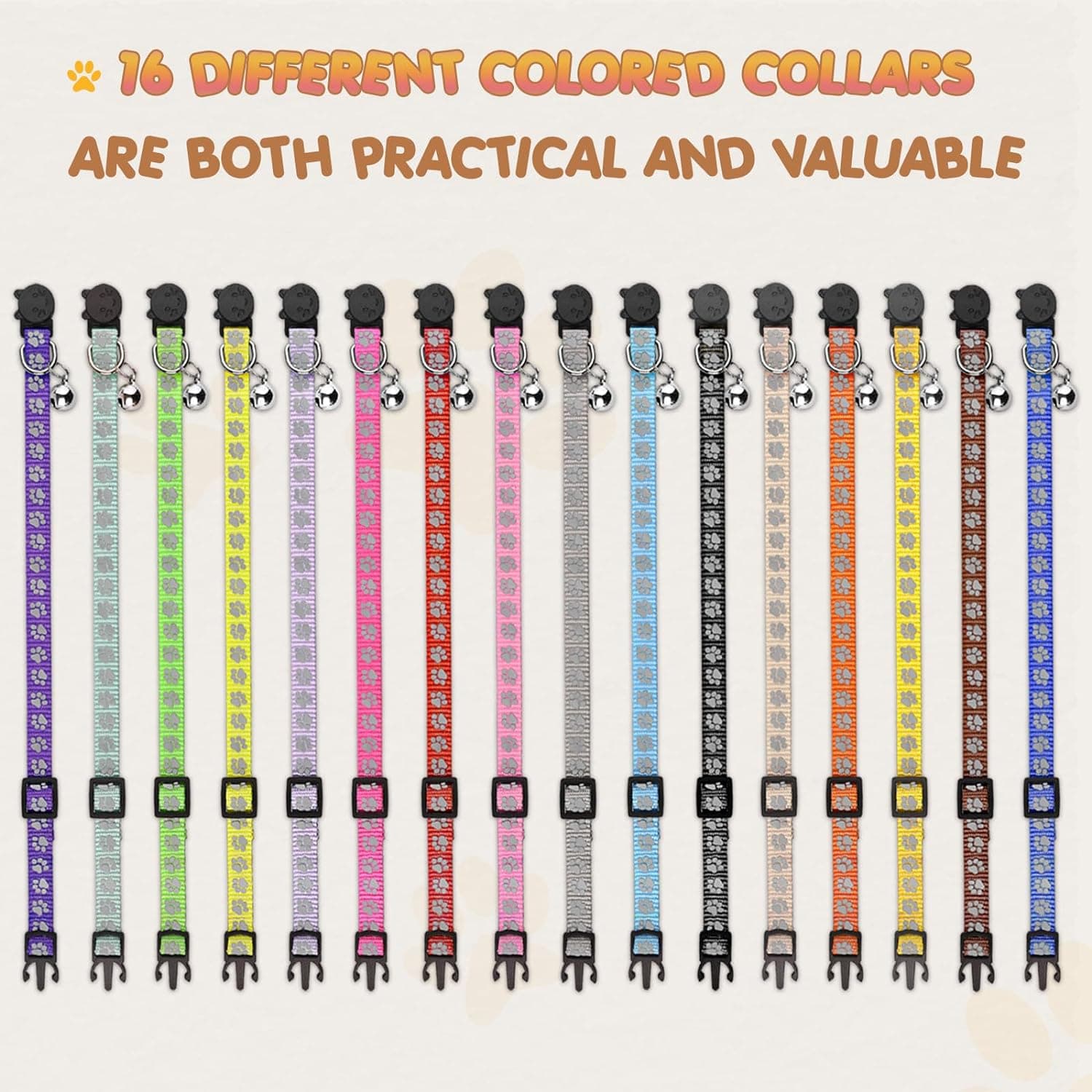 16 PCS Breakaway Cat Collars with Bells Reflective Cat Collar Safety Nylon Kitten Collars Cat Collars for Girl Boy Cats(6"-9") Kittens(6" - 9") - Image 6