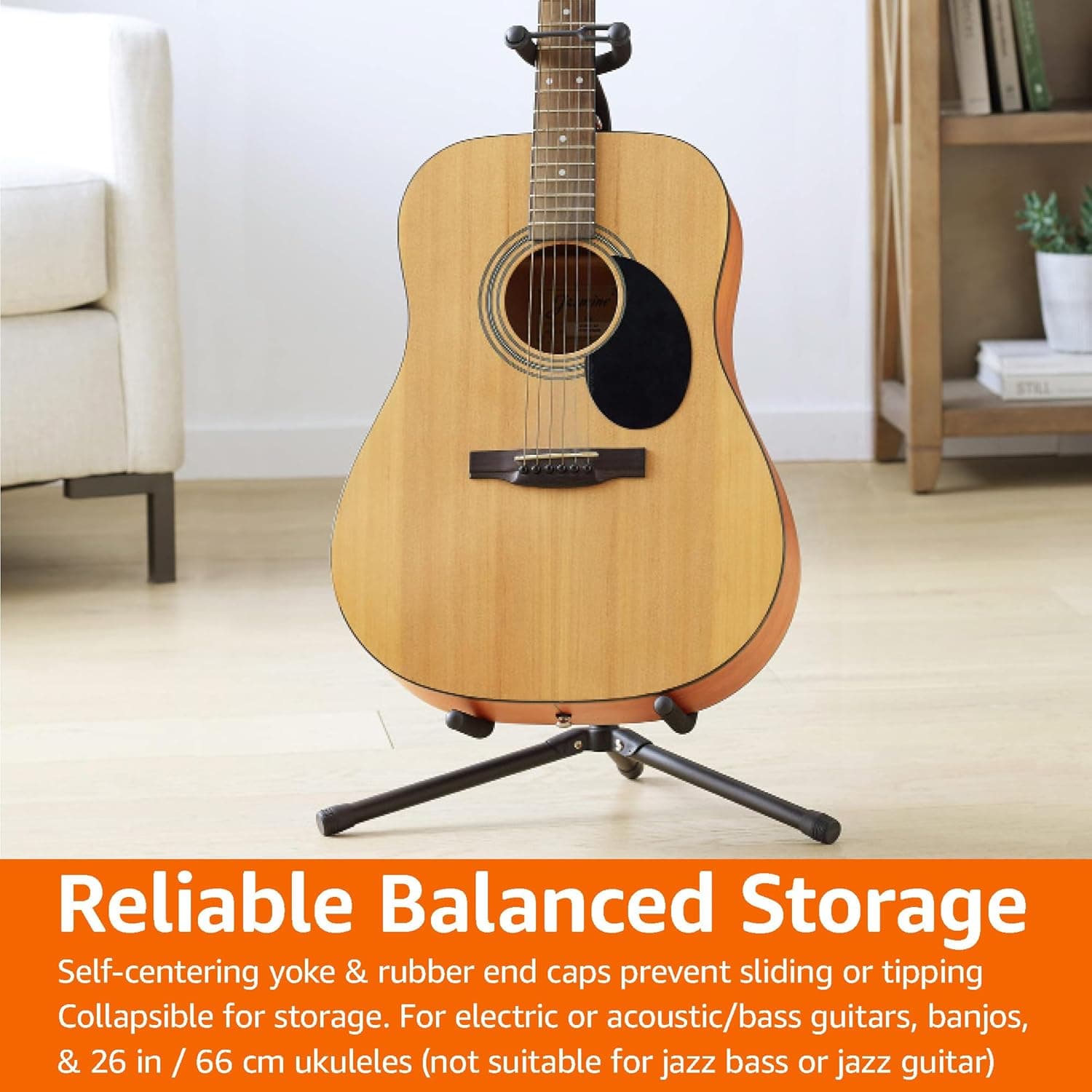Amazon Basics 可调高度可折叠吉他架，适用于原声吉他、电吉他、贝斯和班卓琴，稳固支持，黑色 - Image 9
