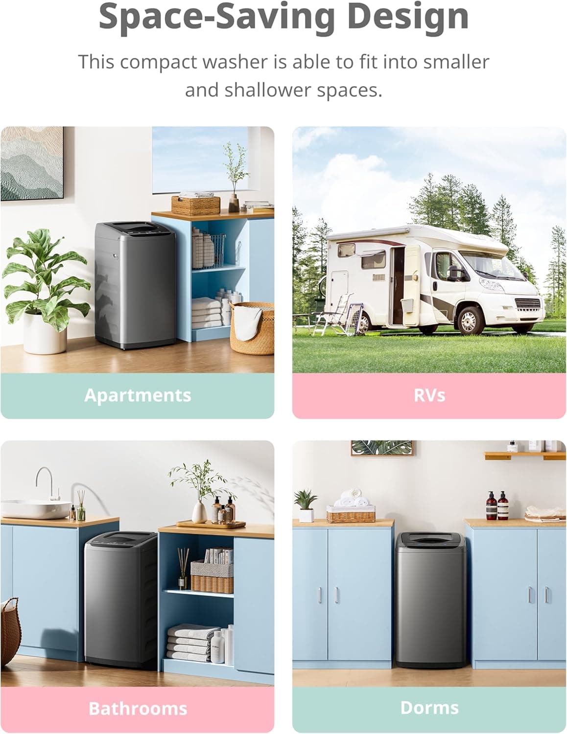 Comfee Portable Washing Machine, 0.9 cu.ft Compact Washer With LED Display, 5 Wash Cycles, 2 Built-in Rollers, Space Saving Full-Automatic Washer 0.9cu.ft Gray - Image 4