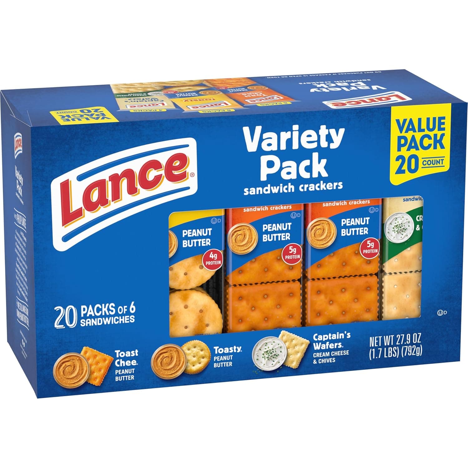 Lance Sandwich Crackers, Variety Pack, 3 Flavors, 20 Individually Wrapped Packs, 6 Sandwiches Each Variety Pack 1.4 Ounce (Pack of 20) - Image 10
