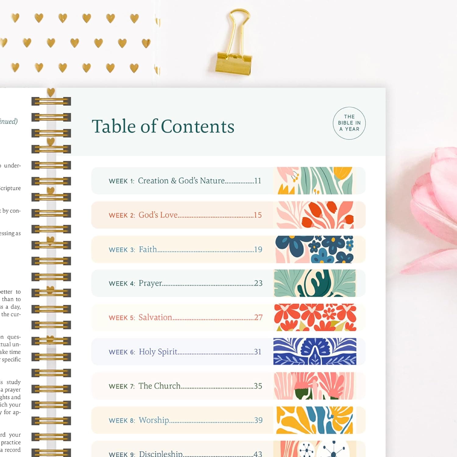 Official Spiral Bible® The Bible in a Year | 52 Week Guided Bible Study & Daily Reading Plan | Spiritual Companion & Journal for Adults & Teens | 8.5" x 11" Notebook Floral - Image 3