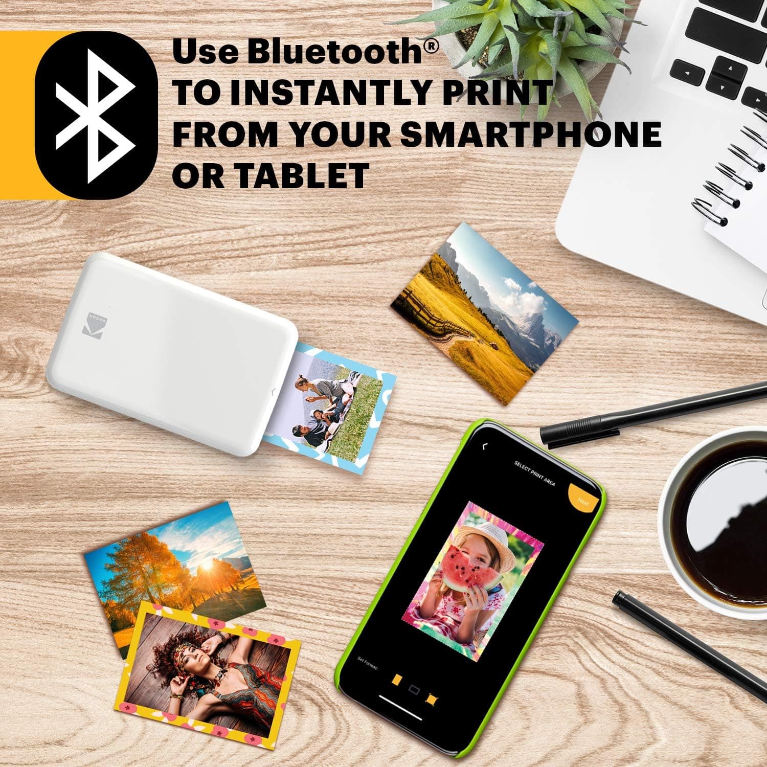 KODAK Step Instant Smartphone Photo Printer - Portable Mini Color Wireless Mobile Printer - Zink 2x3” Sticky-Back Photos - Bluetooth Compatible with iOS & Android Devices - Fun Editing App - White White Printer - Image 2
