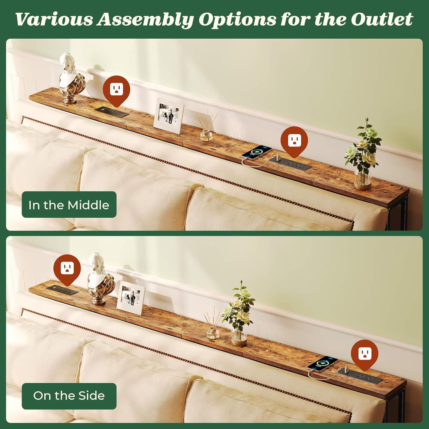 SUPERJARE 78.8 inch Narrow Console Table with Outlet, Sofa Tables, Behind Couch Table, Long Entryway Tables with Charging Station, for Living Room, Rustic Brown Rustic Brown 5.7''D x 78.7''W x 29.7''H - Image 5