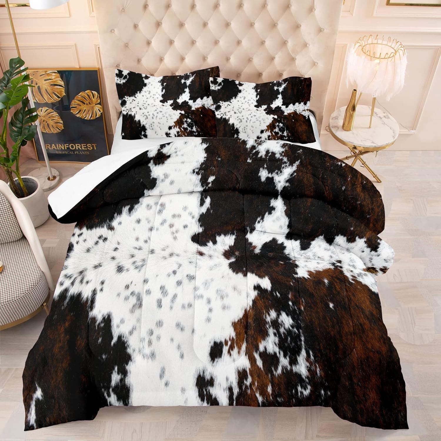 Tailor Shop Black White Cow Print Comforter Set Full, Western Farmhouse Cow Print Bedding in A Bag, Rustic Cowhide Comforter Set with 2 Matching Pillowcases Bedroom Decor… Yh-cow 04 Full - Image 2