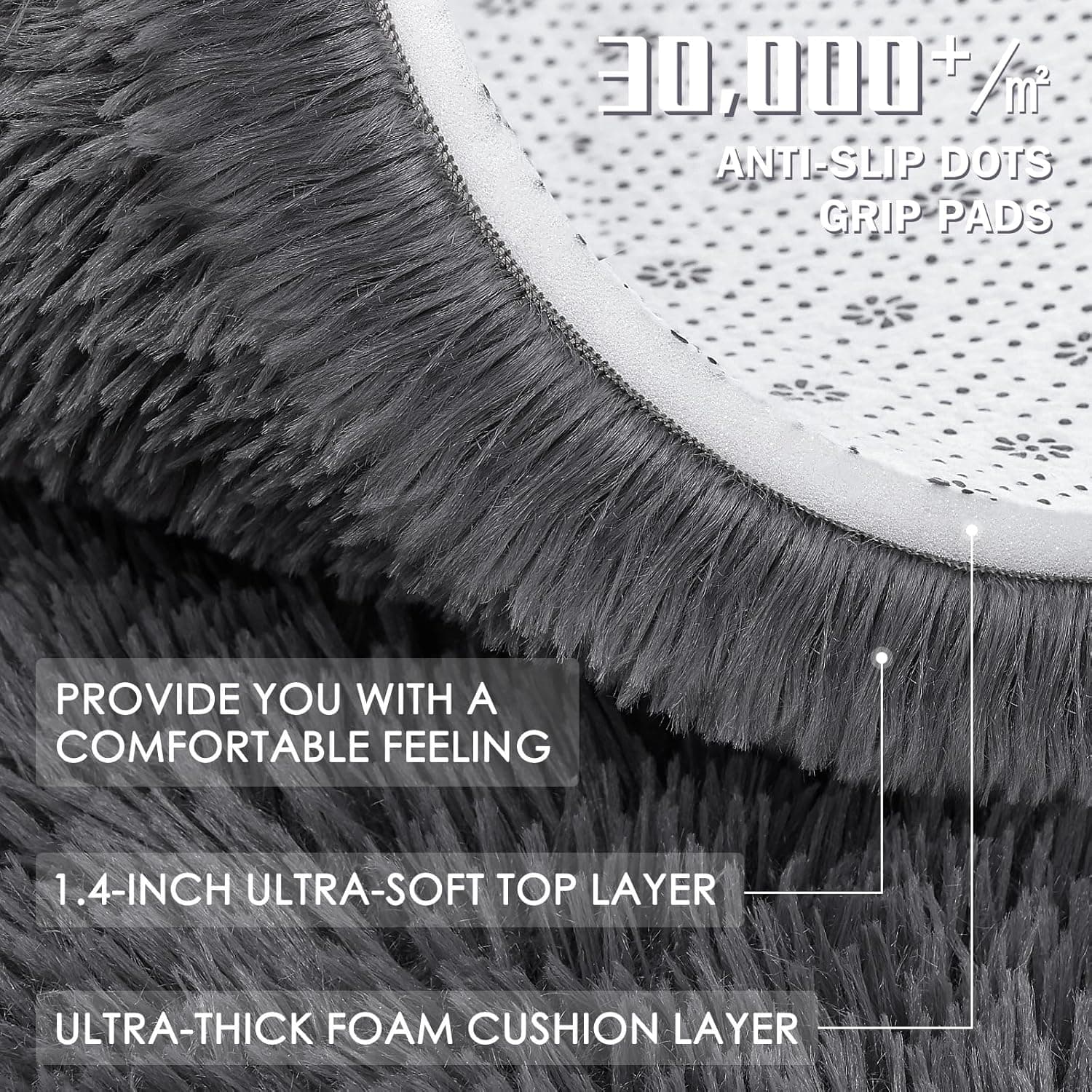 OLANLY Area Rugs for Living Room Bedroom, Machine Washable 4x5.9 ft Soft Fluffy Shaggy Bedside Rug, Indoor Floor Carpet for Kids Girls and Boys, Dorms, Nursery Rooms, Home Decor Aesthetic, Grey 4x5.9 ft Grey - Image 9