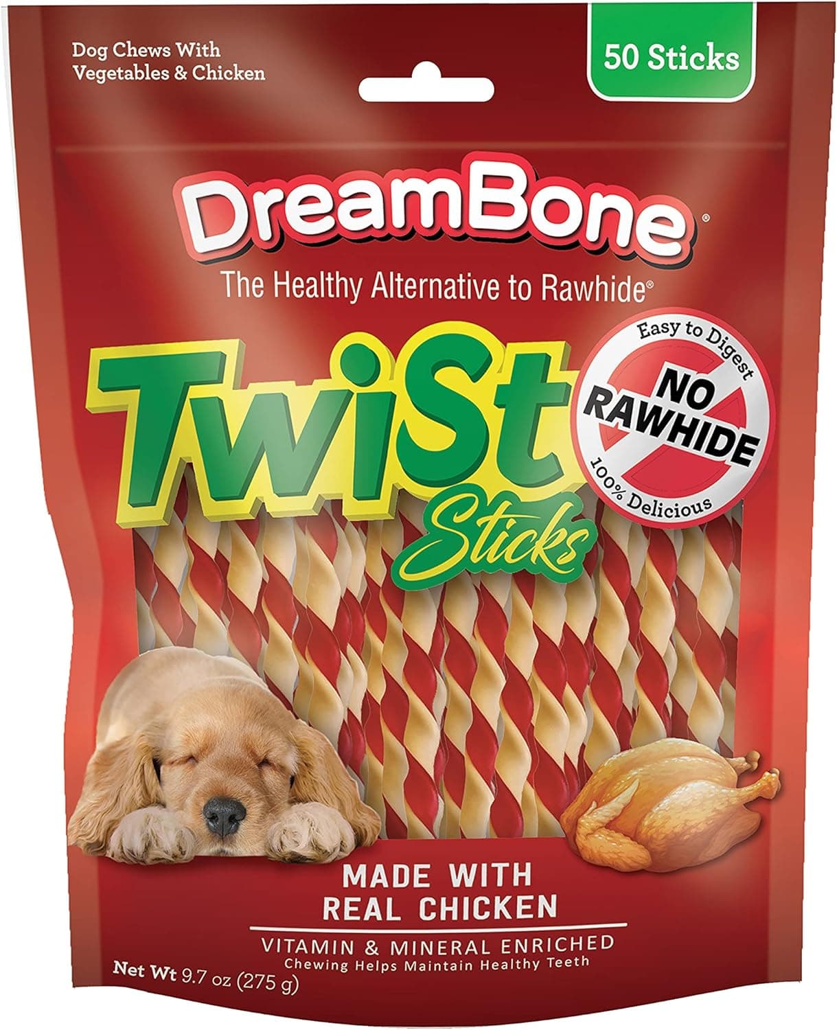 DreamBone Twist Sticks, Made With Real Chicken, Rawhide-Free Chews for Dogs, 50 Count Chicken 9.7 Ounce (Pack of 1) - Image 2